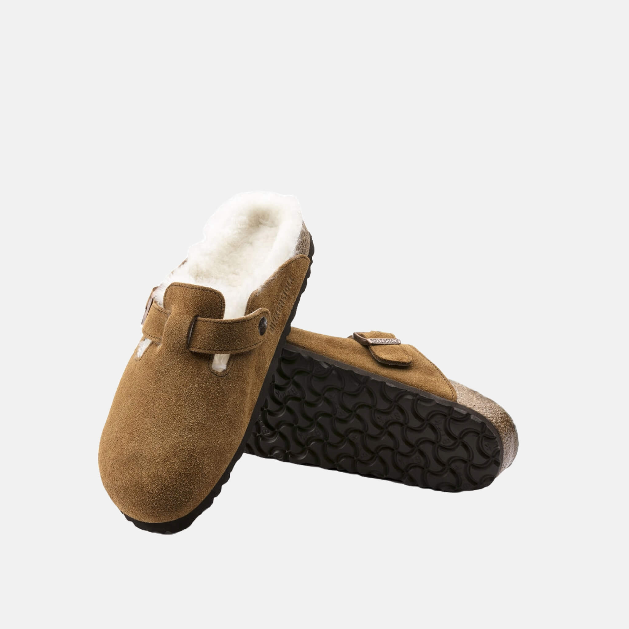 Hnědé pantofle Birkenstock Boston Shearling Suede Leather