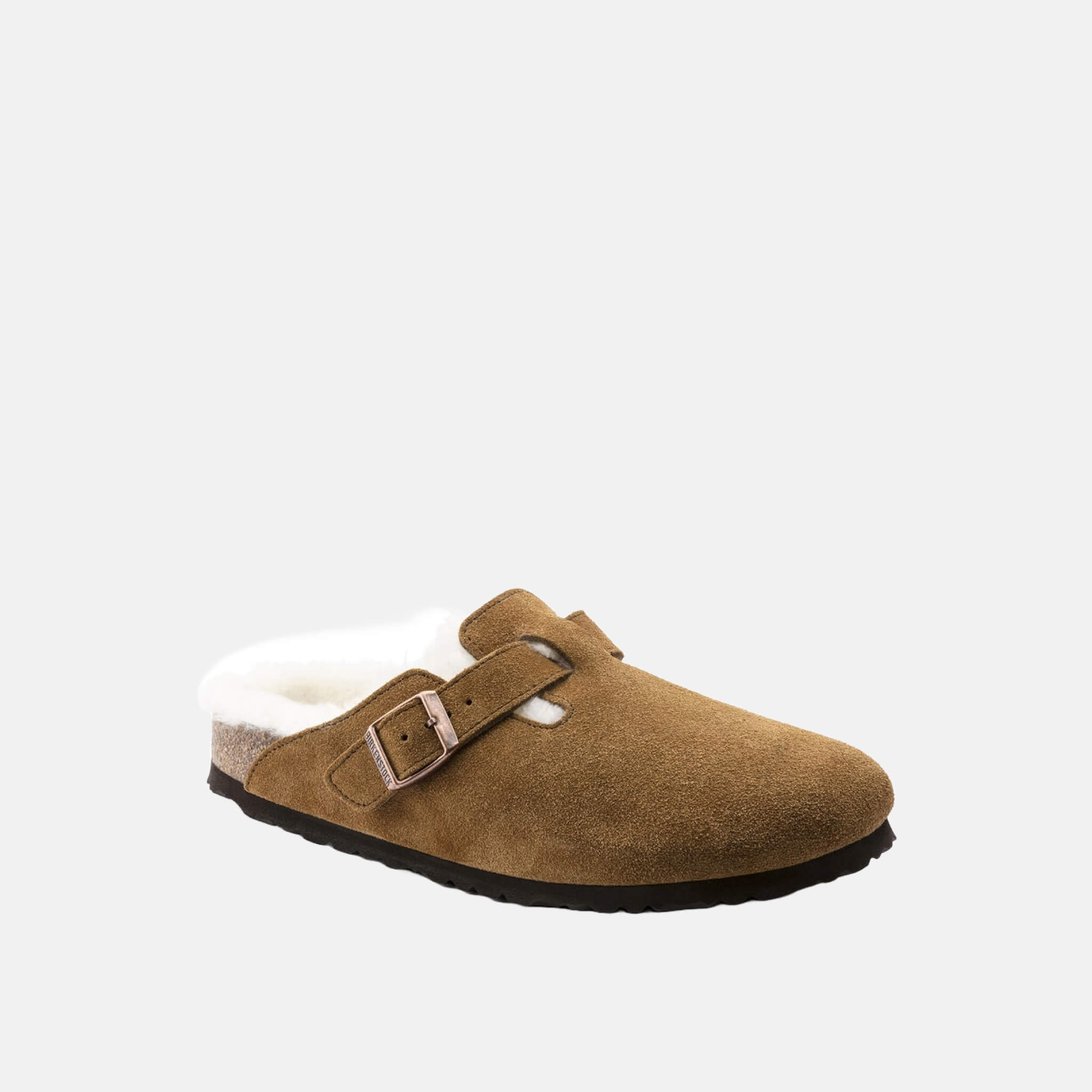 Hnědé pantofle Birkenstock Boston Shearling Suede Leather