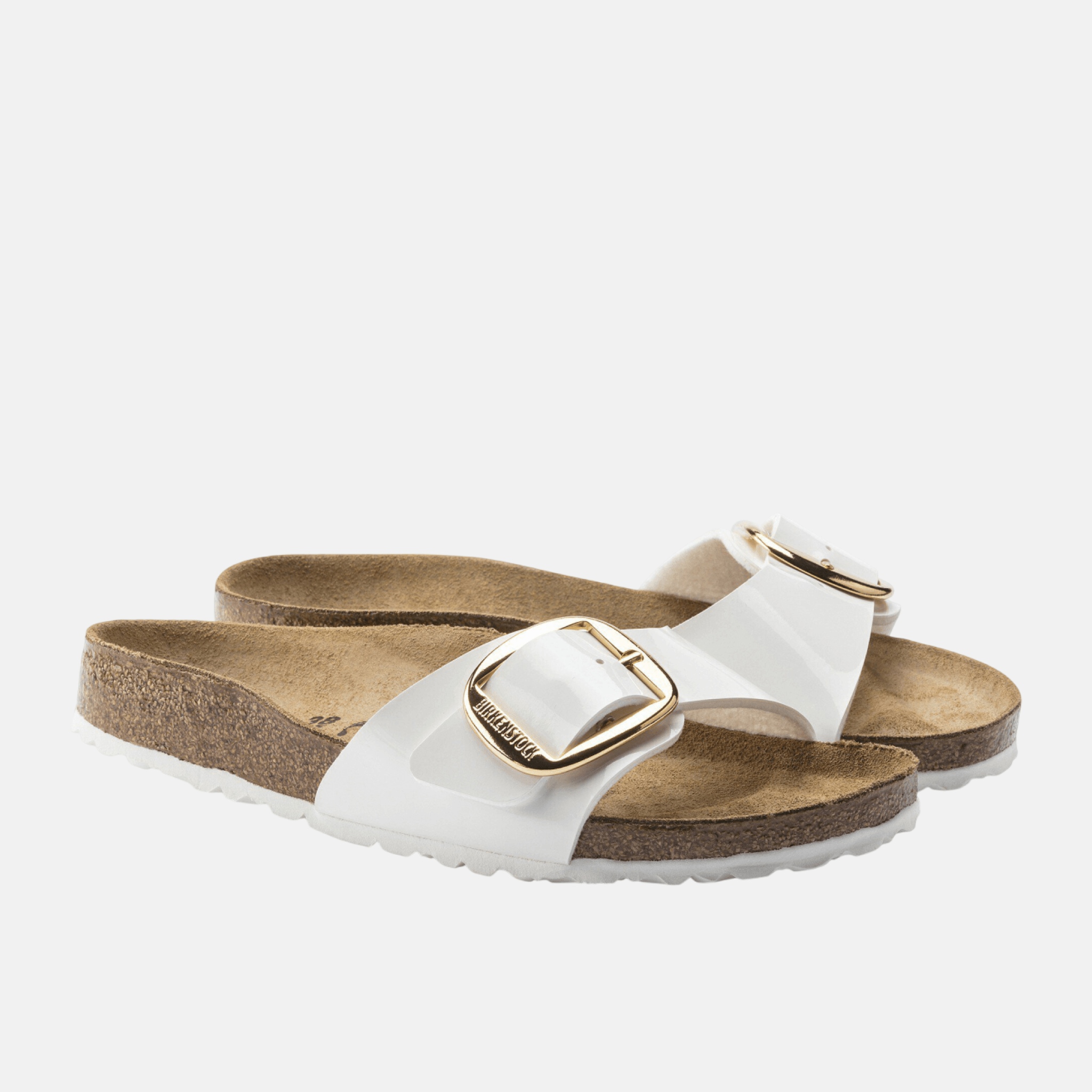 Bílo-zlaté narrow pantofle Birkenstock Madrid Big Buckle Birko-Flor Patent