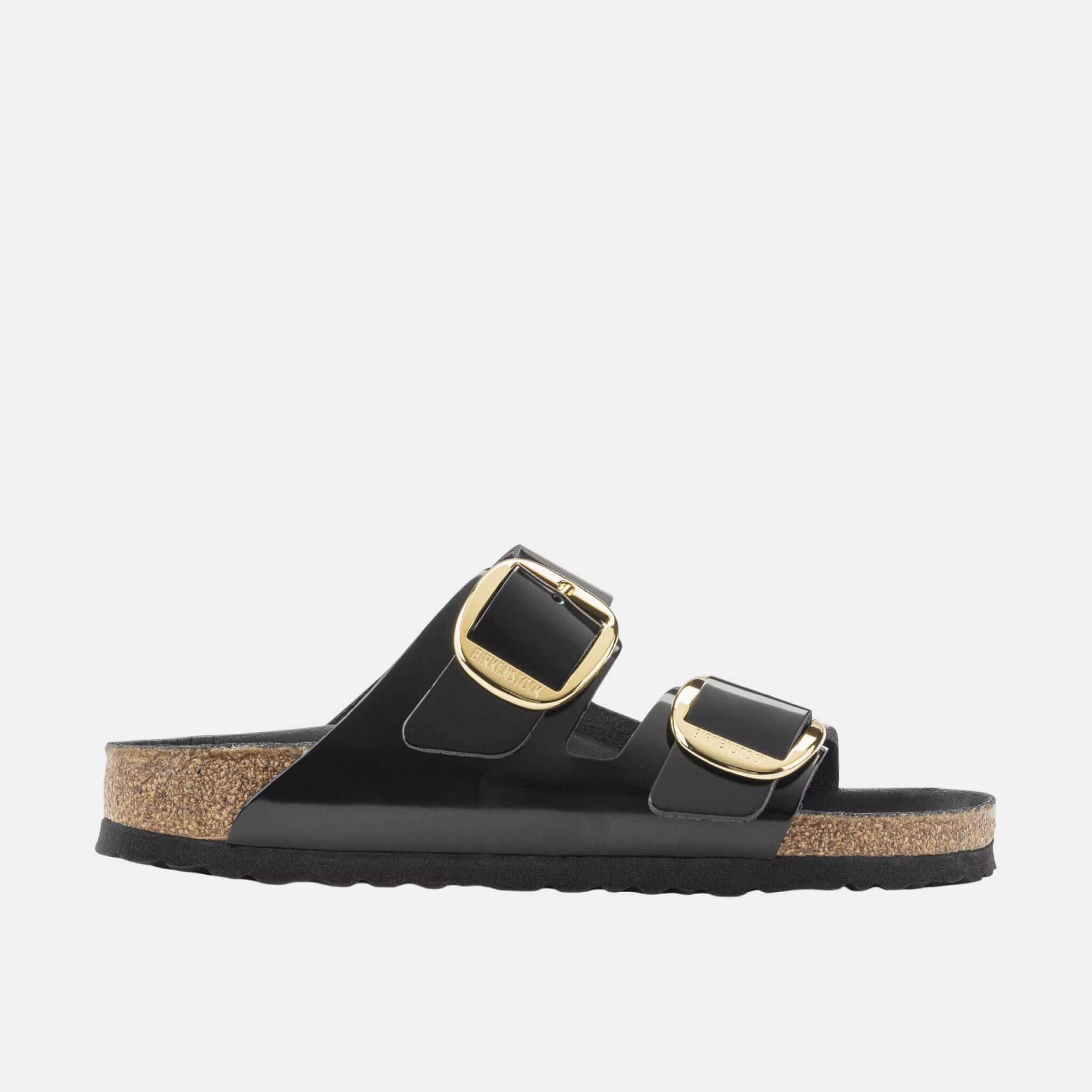 Černé narrow pantofle Arizona Big Buckle Natural Leather Patent
