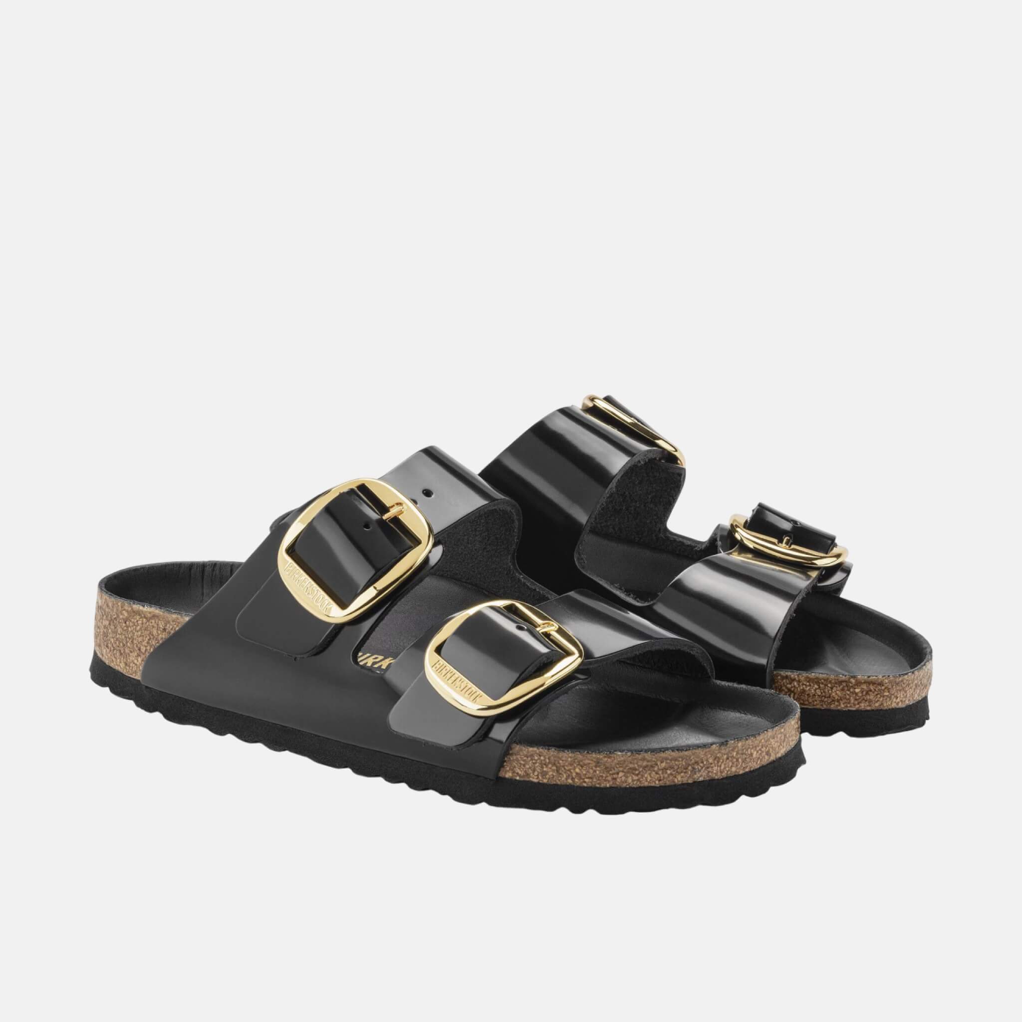 Černé narrow pantofle Arizona Big Buckle Natural Leather Patent
