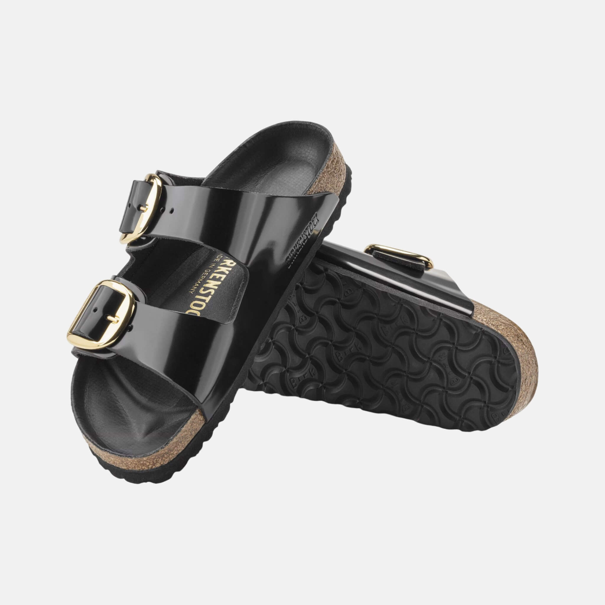 Černé narrow pantofle Arizona Big Buckle Natural Leather Patent