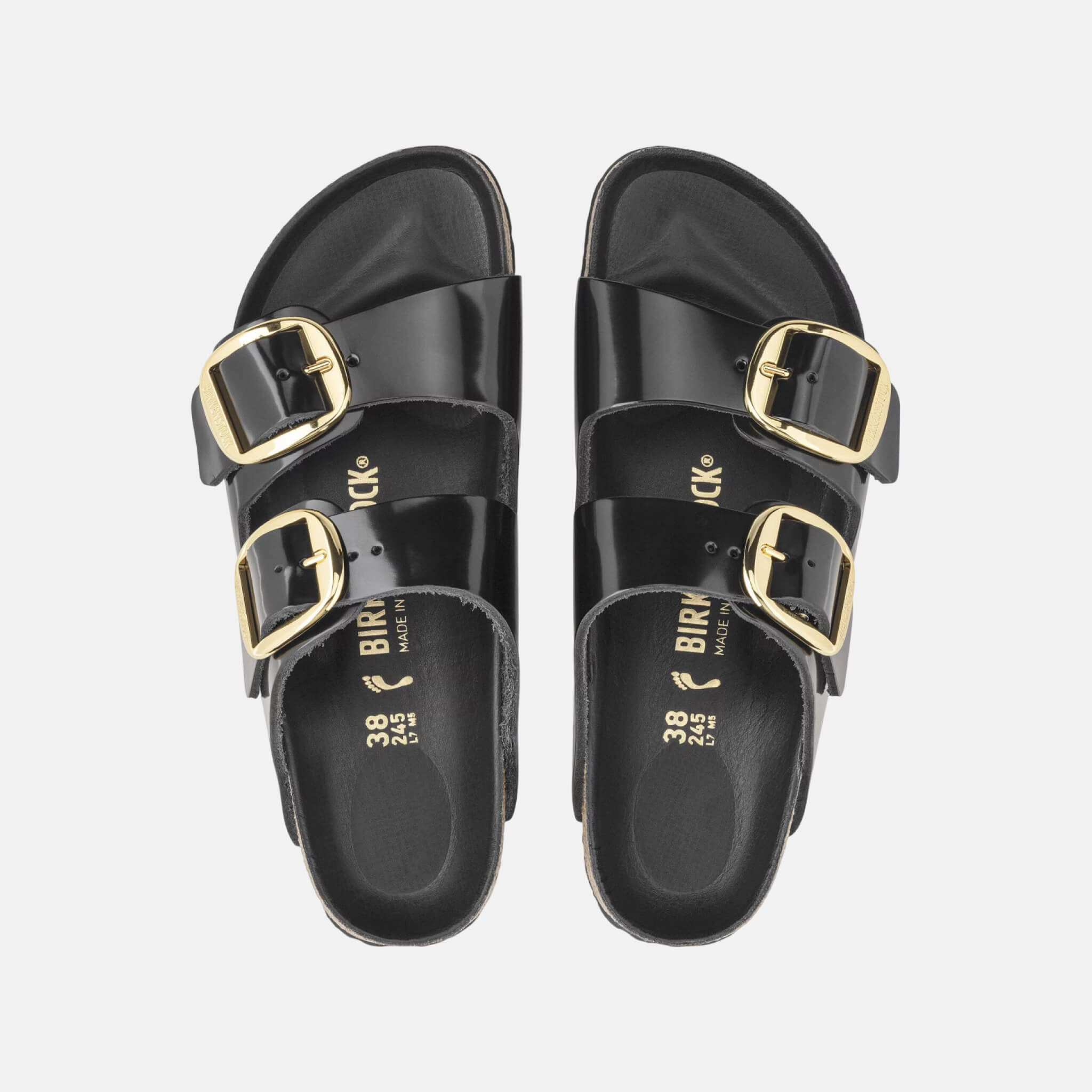 Černé narrow pantofle Arizona Big Buckle Natural Leather Patent