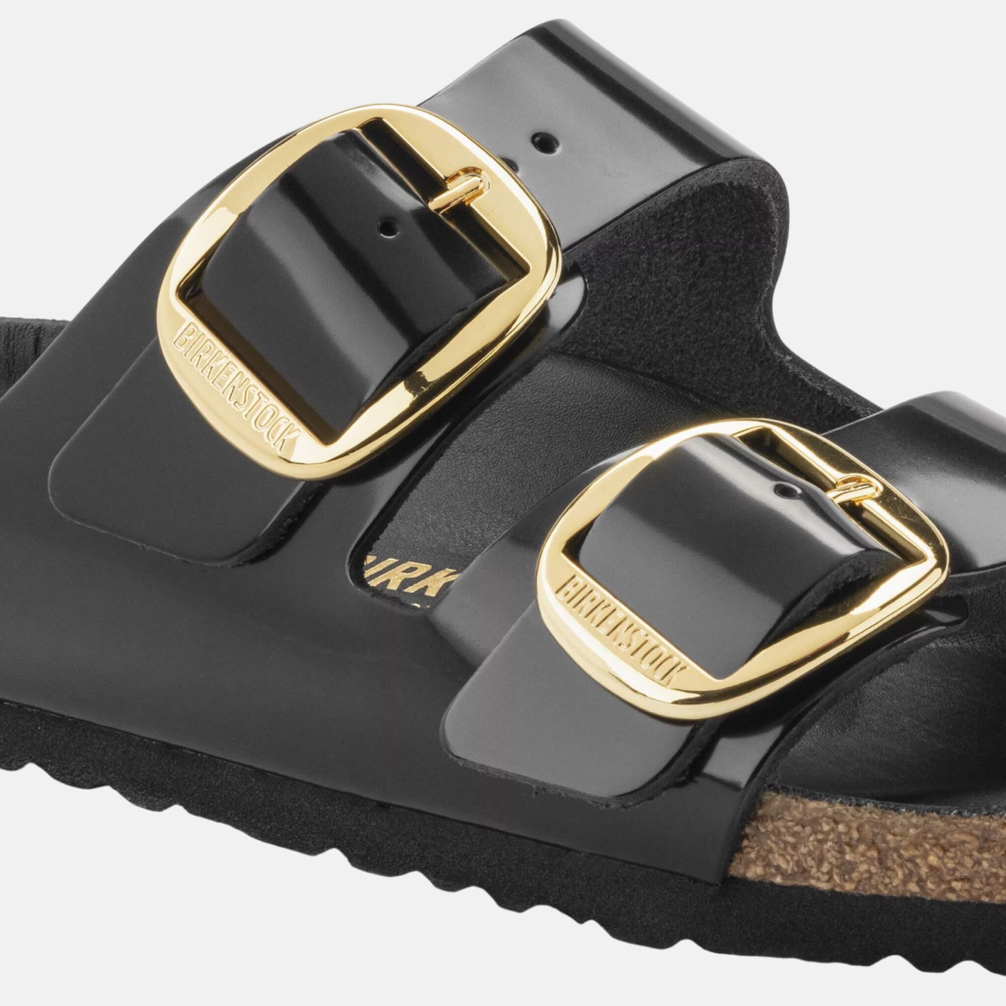 Černé narrow pantofle Arizona Big Buckle Natural Leather Patent