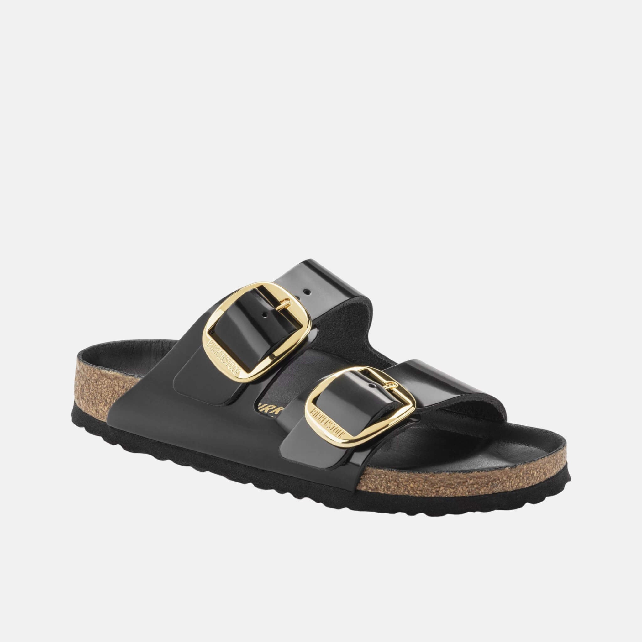 Černé narrow pantofle Arizona Big Buckle Natural Leather Patent