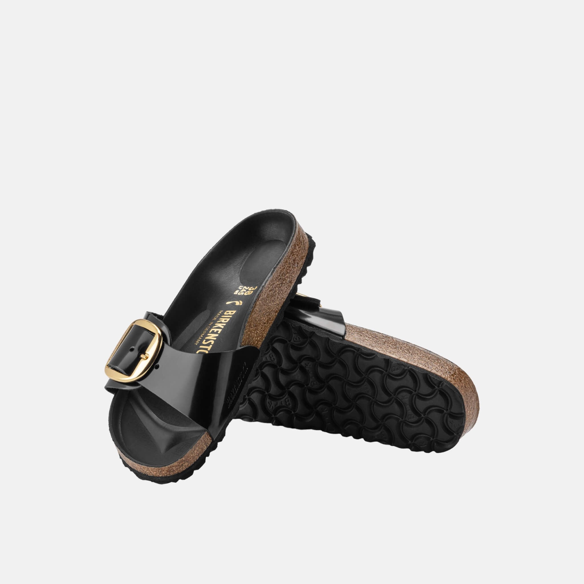 Černé Regular Pantofle Birkenstock Madrid Big Buckle High Shine Leather