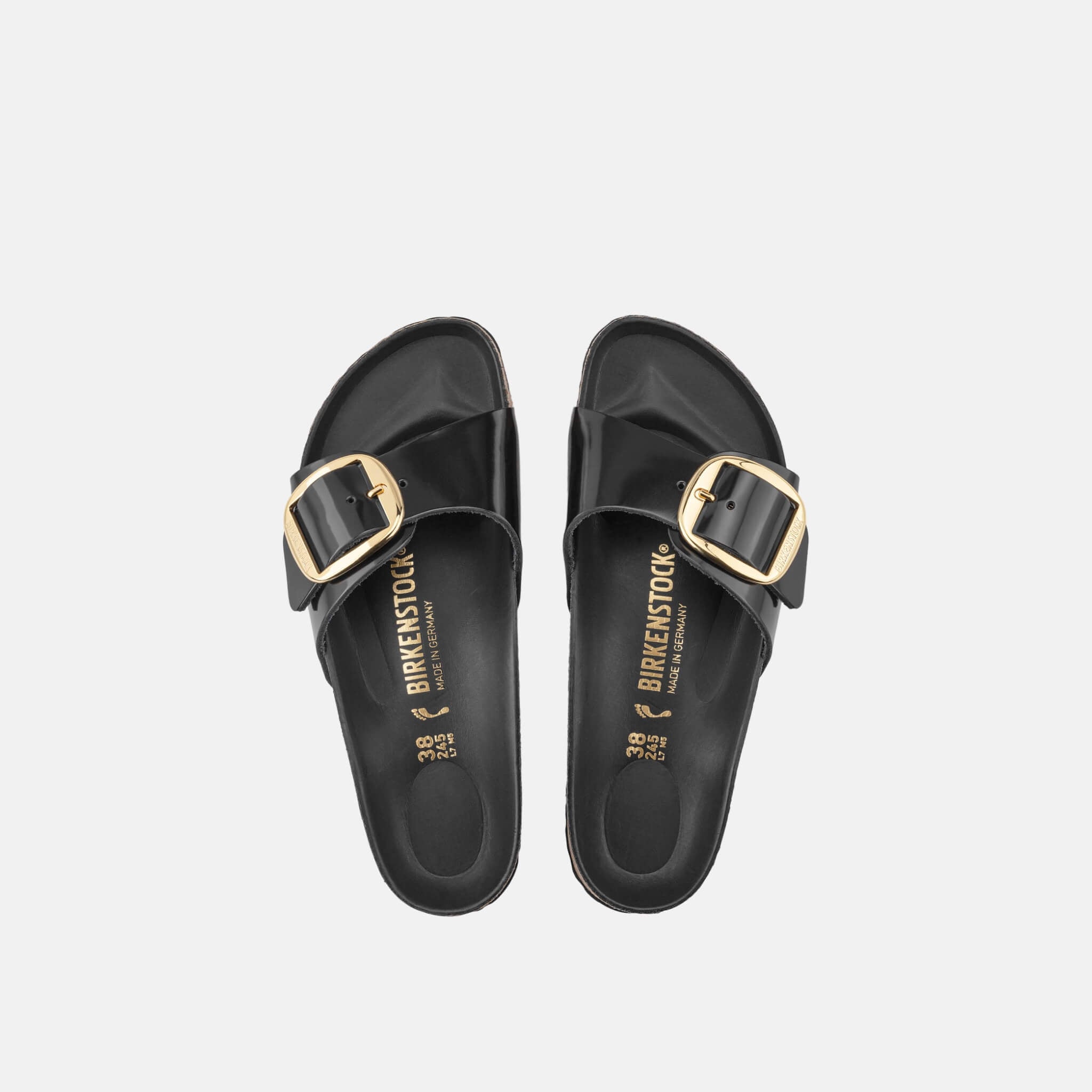 Černé Regular Pantofle Birkenstock Madrid Big Buckle High Shine Leather