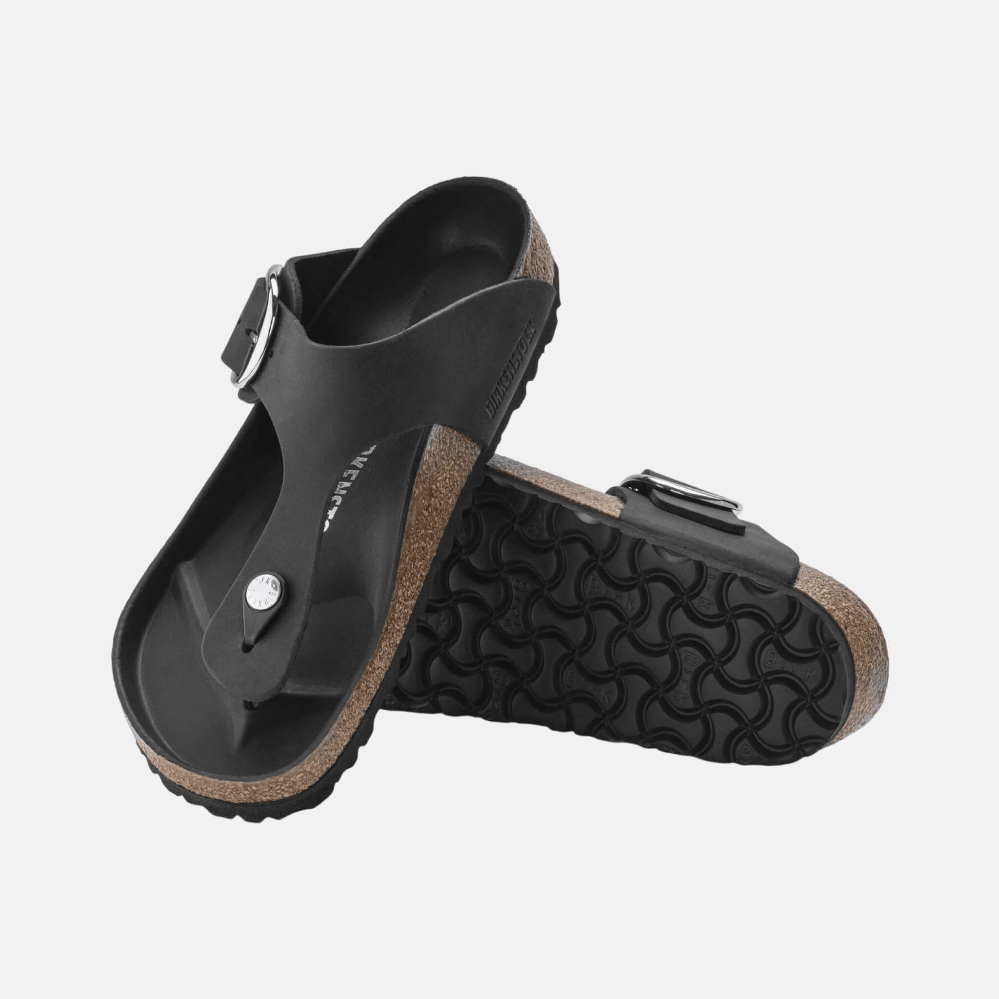 Černé Regular žabky Gizeh Big Buckle Natural Leather Oiled