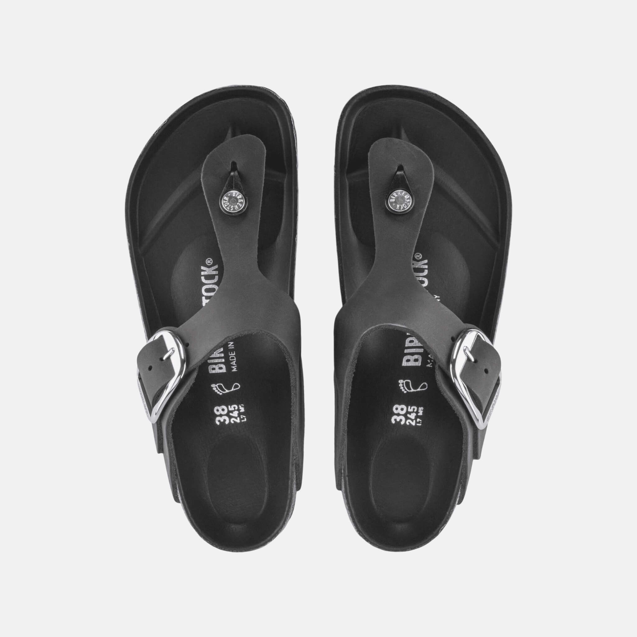 Černé Regular žabky Gizeh Big Buckle Natural Leather Oiled