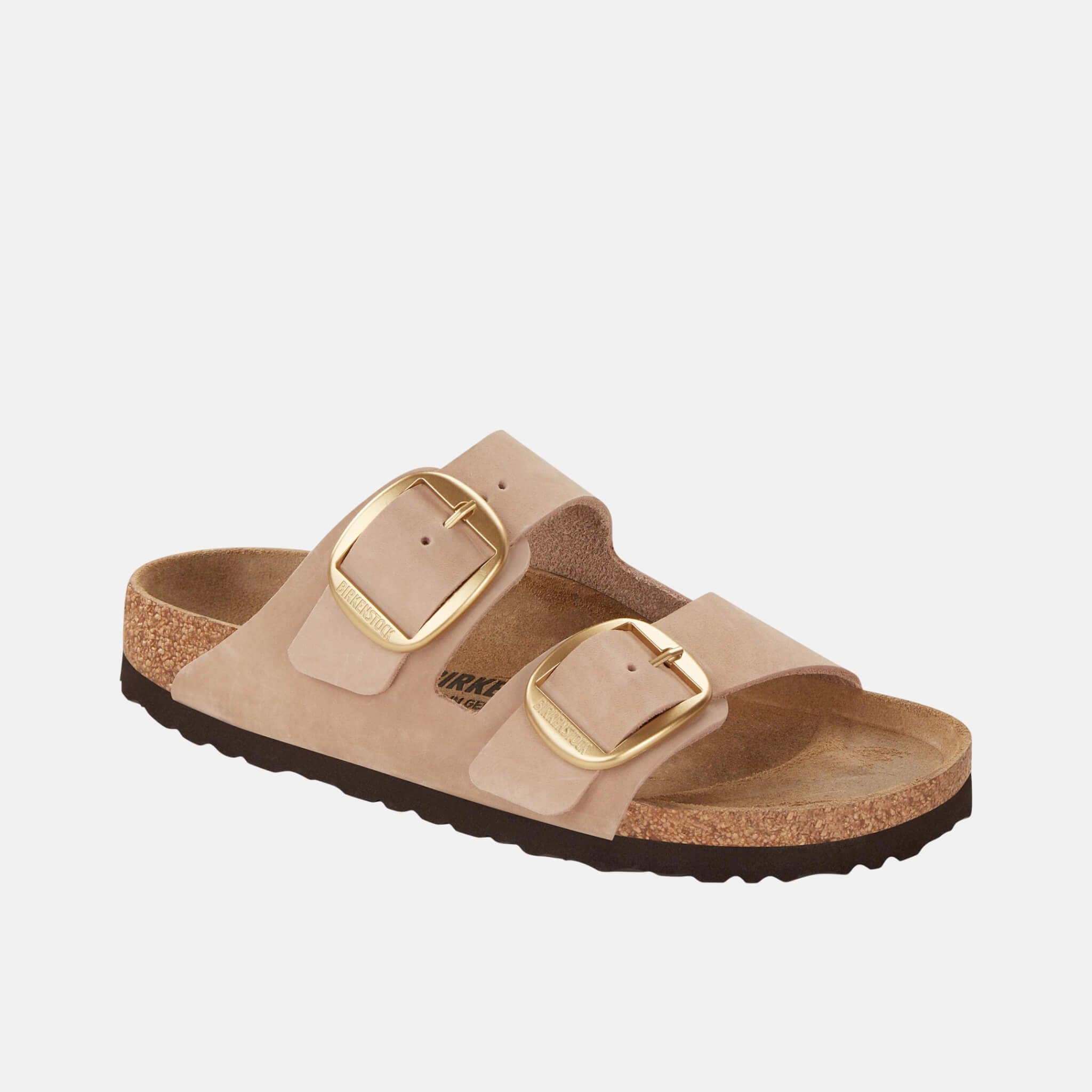 Béžové Regular Pantofle Arizona Big Buckle Nubuk Leather