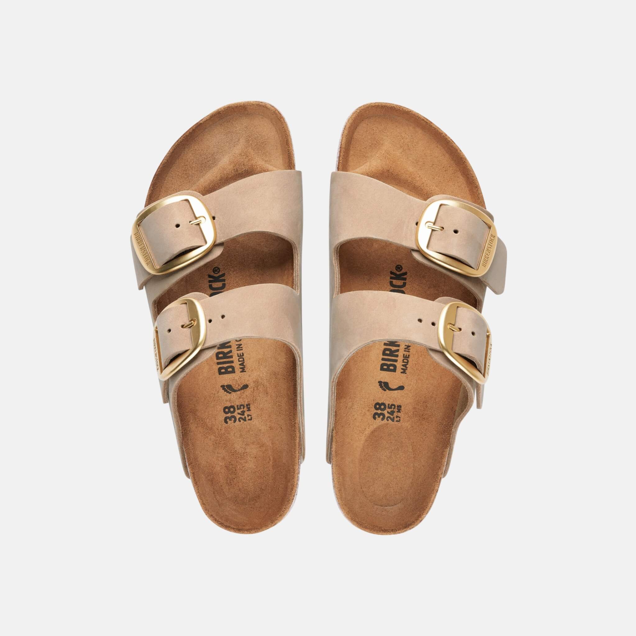 Béžové Regular Pantofle Arizona Big Buckle Nubuk Leather