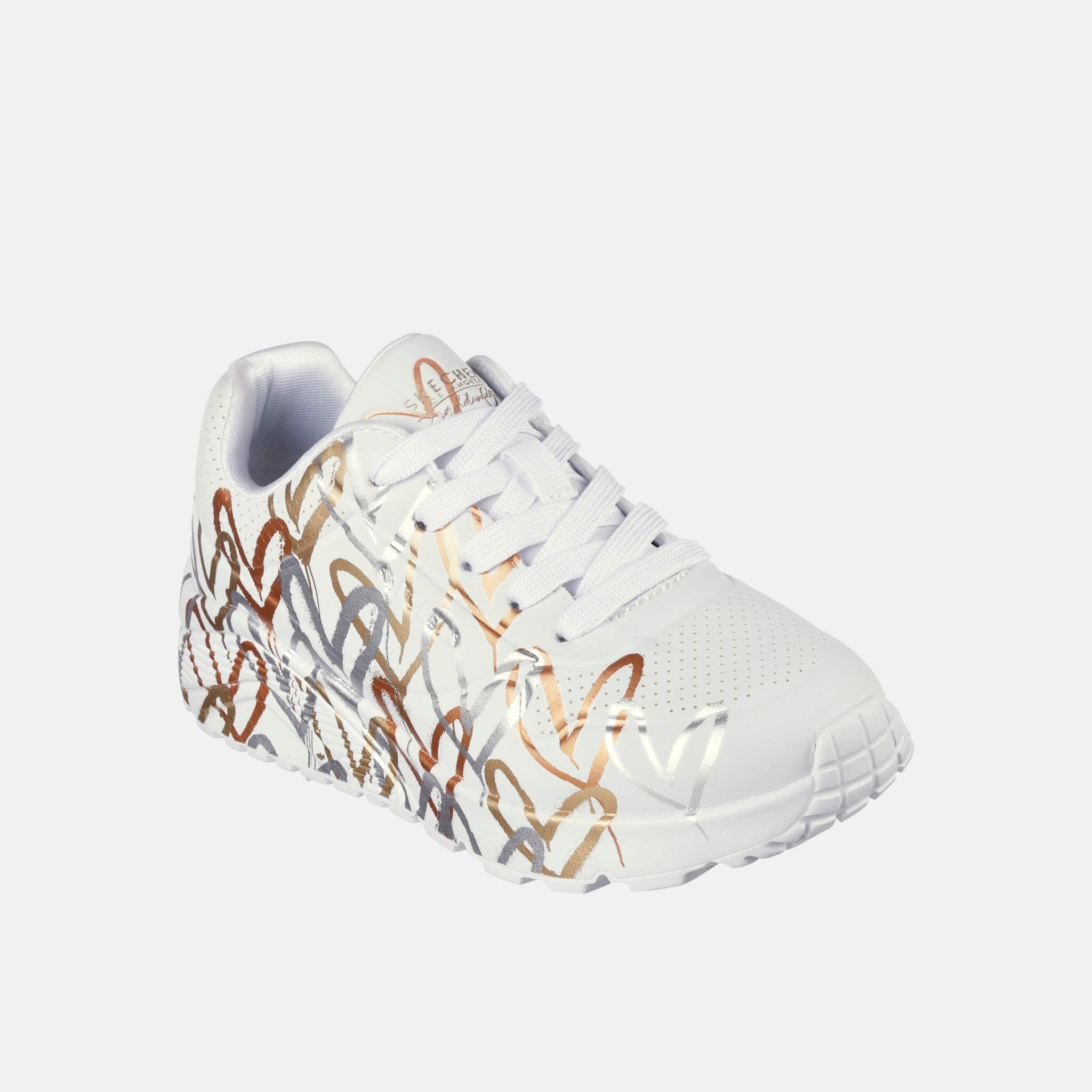 Dětské bílo-zlaté tenisky Skechers x JGoldcrown: UNO Lite - Metallic Love