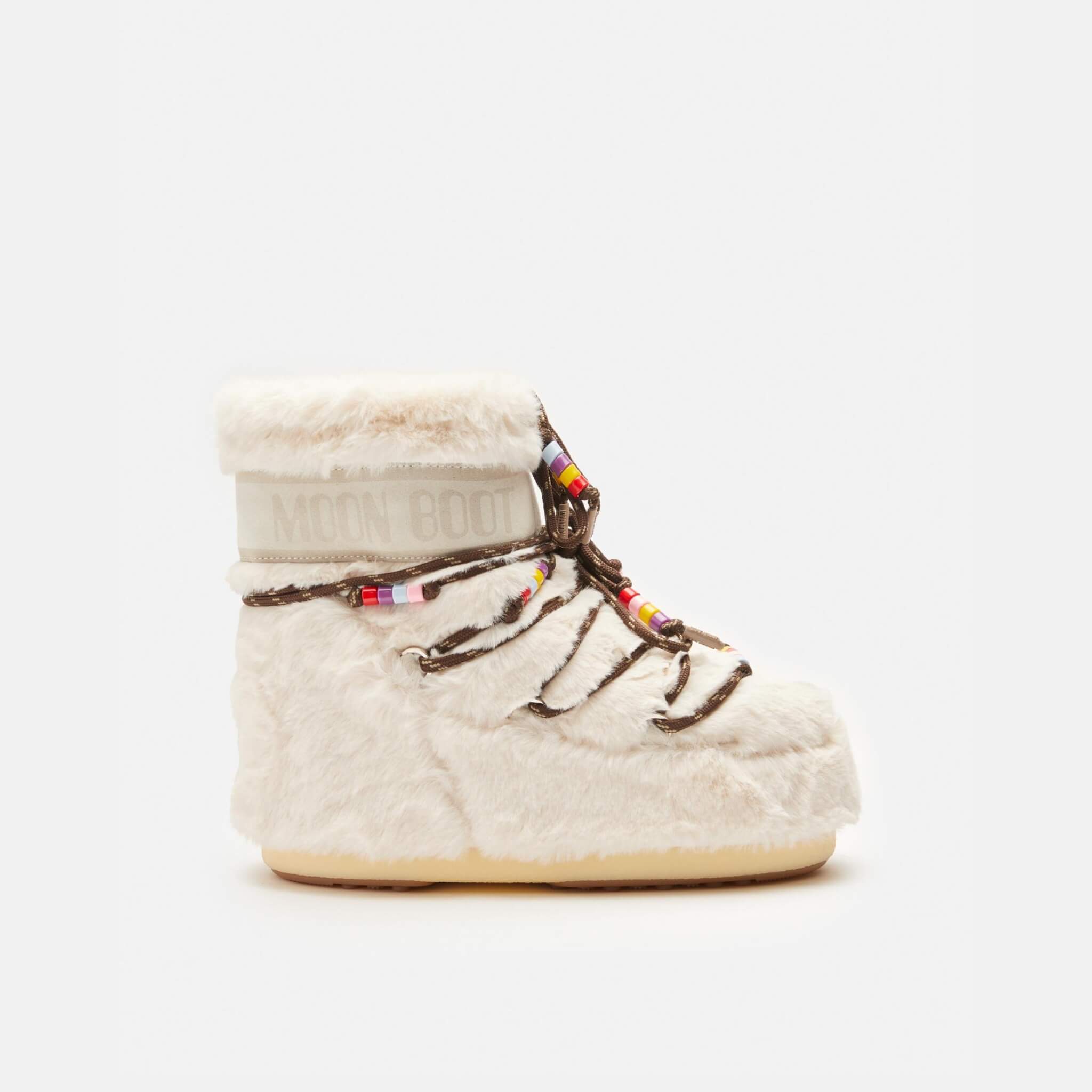 Dámské béžové sněhule Moon Boot Icon Low Faux Fur Beads