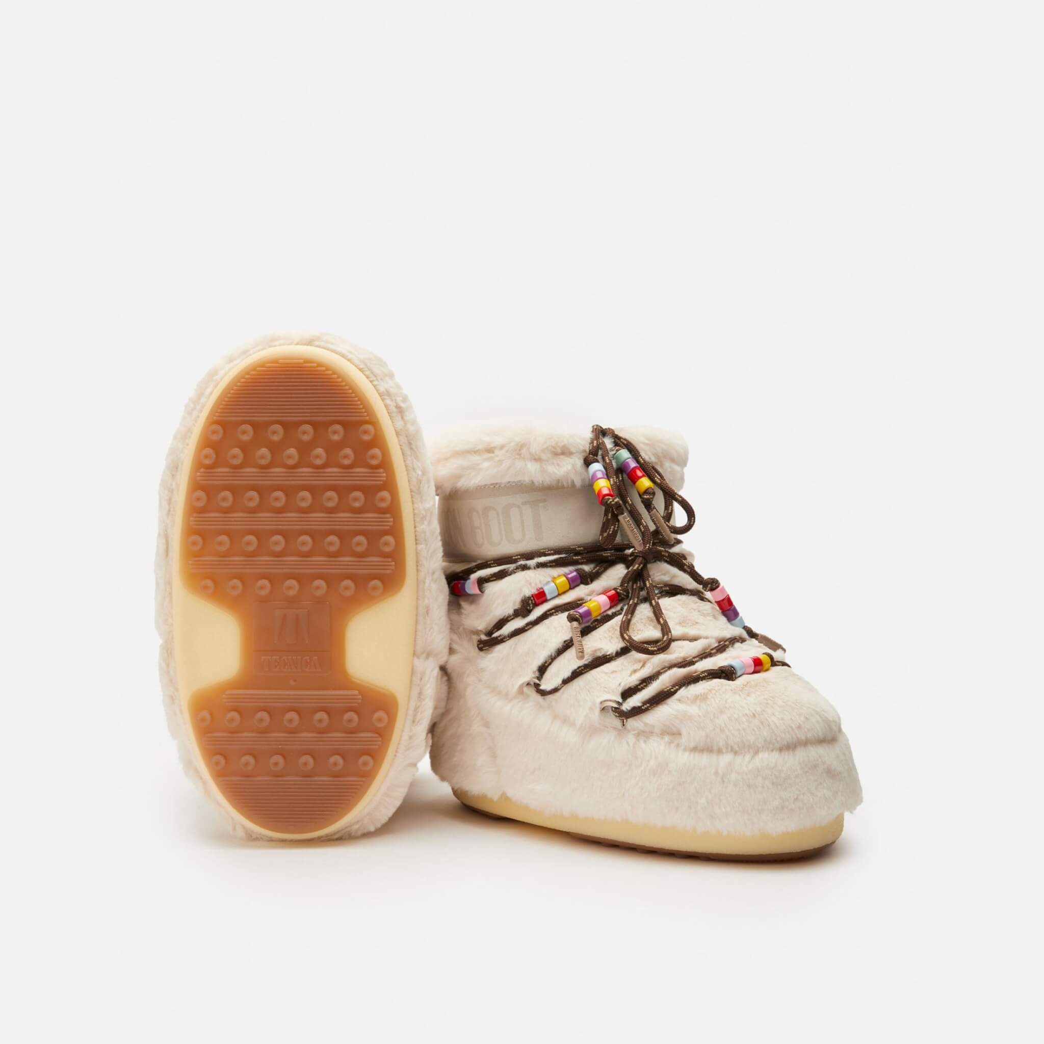 Dámské béžové sněhule Moon Boot Icon Low Faux Fur Beads