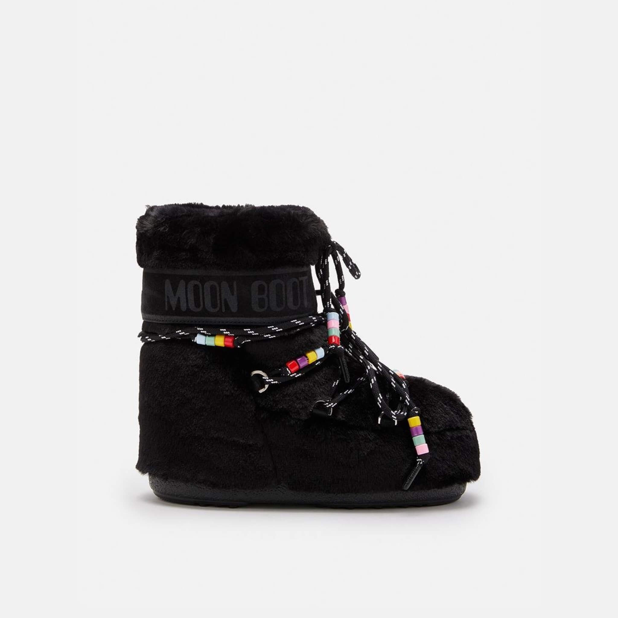 Dámské černé sněhule Moon Boot Icon Low Faux Fur Beads