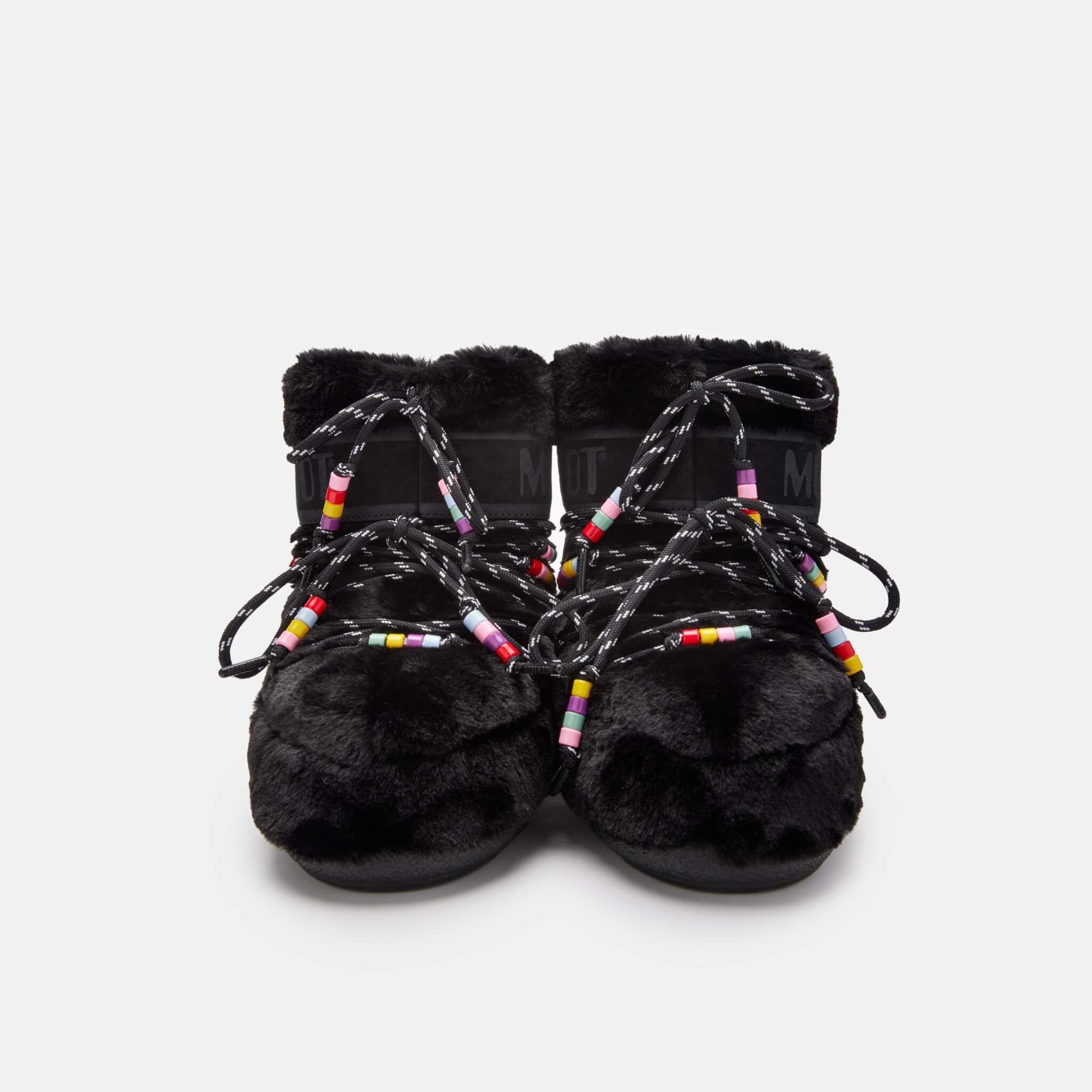 Dámské černé sněhule Moon Boot Icon Low Faux Fur Beads