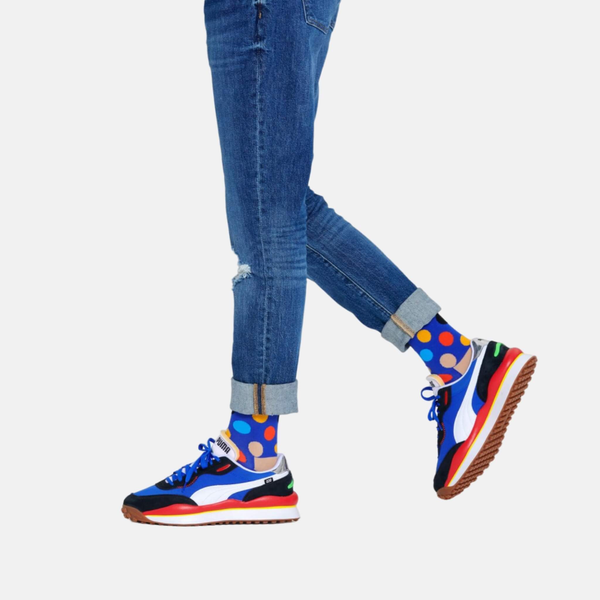 Modré ponožky Happy Socks s puntíky, vzor Big Dot