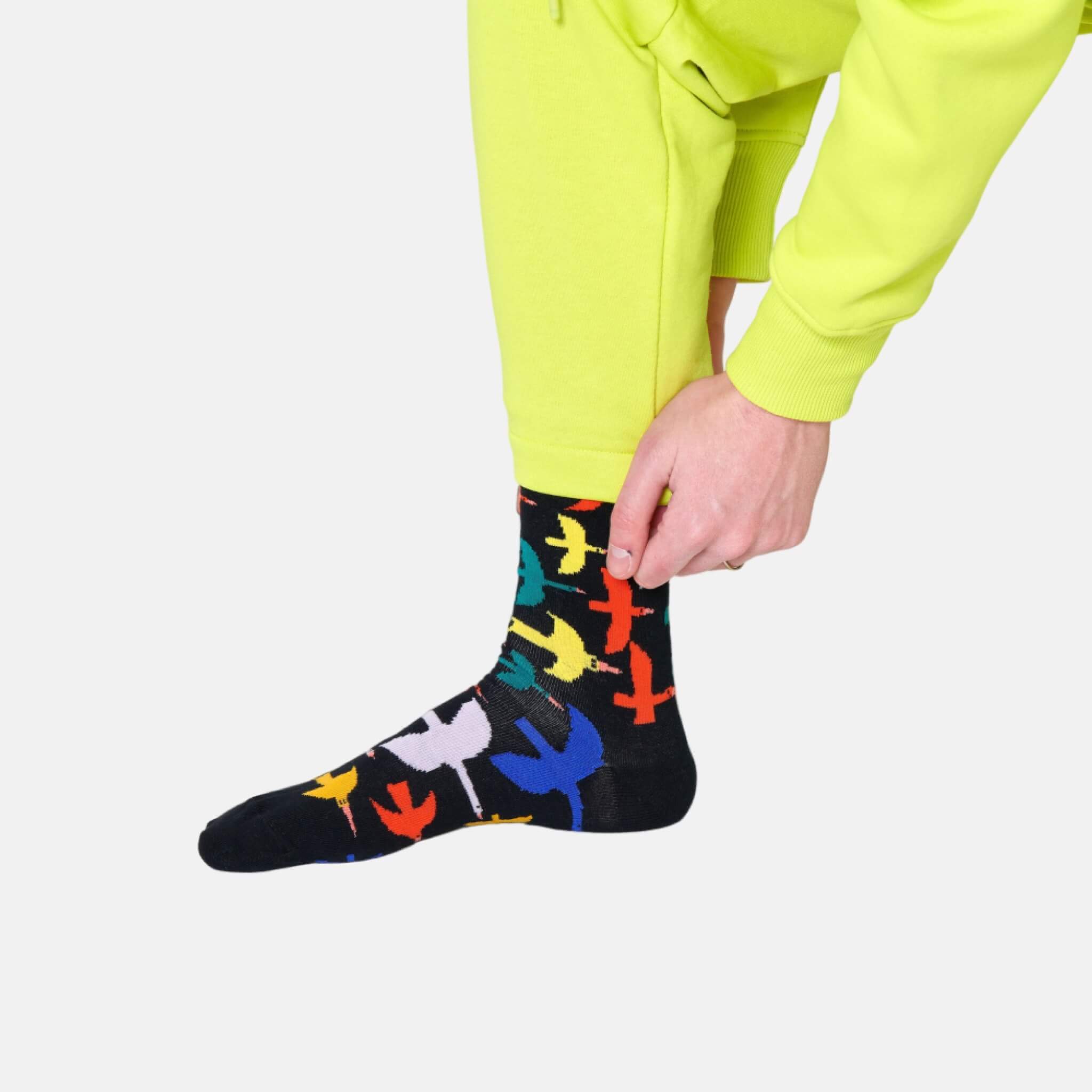 Černé ponožky Happy Socks s ptáky, vzor Bird Watch
