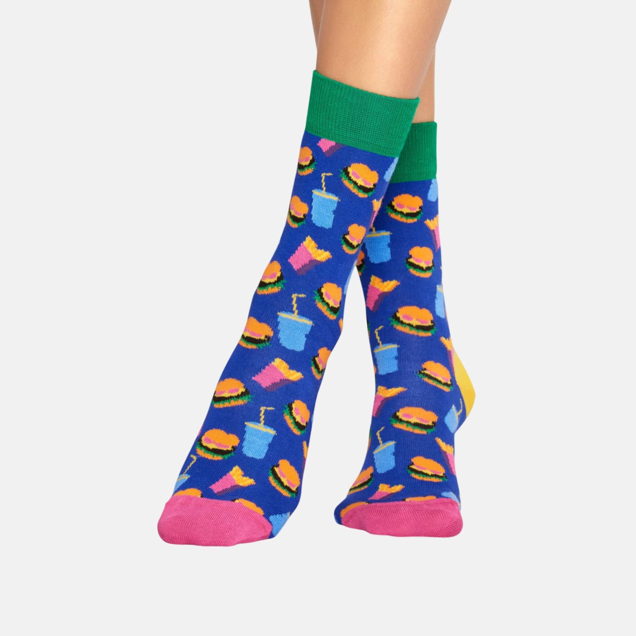 Modré ponožky Happy Socks s barevným vzorem Hamburger