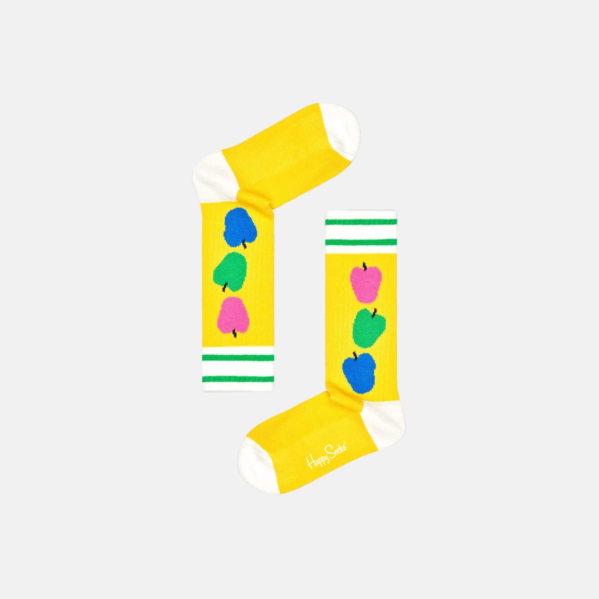 Dětské žluté vroubkované ponožky Happy Socks s jablky, vzor Apple