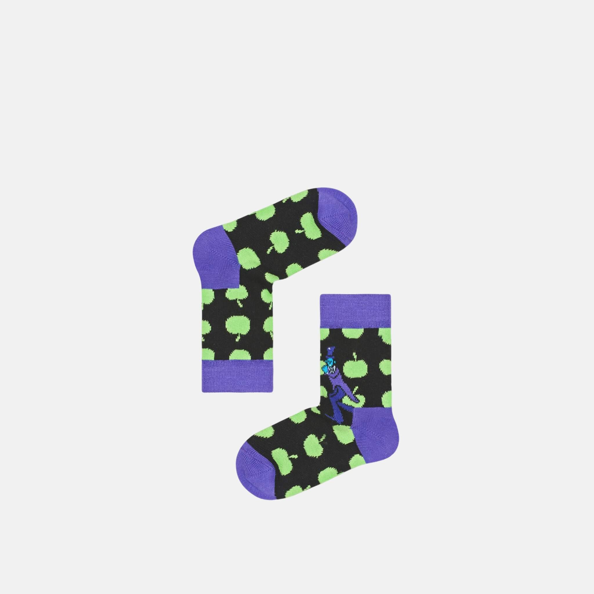 Dětské černé ponožky Happy Socks se zelenými jablky x The Beatles