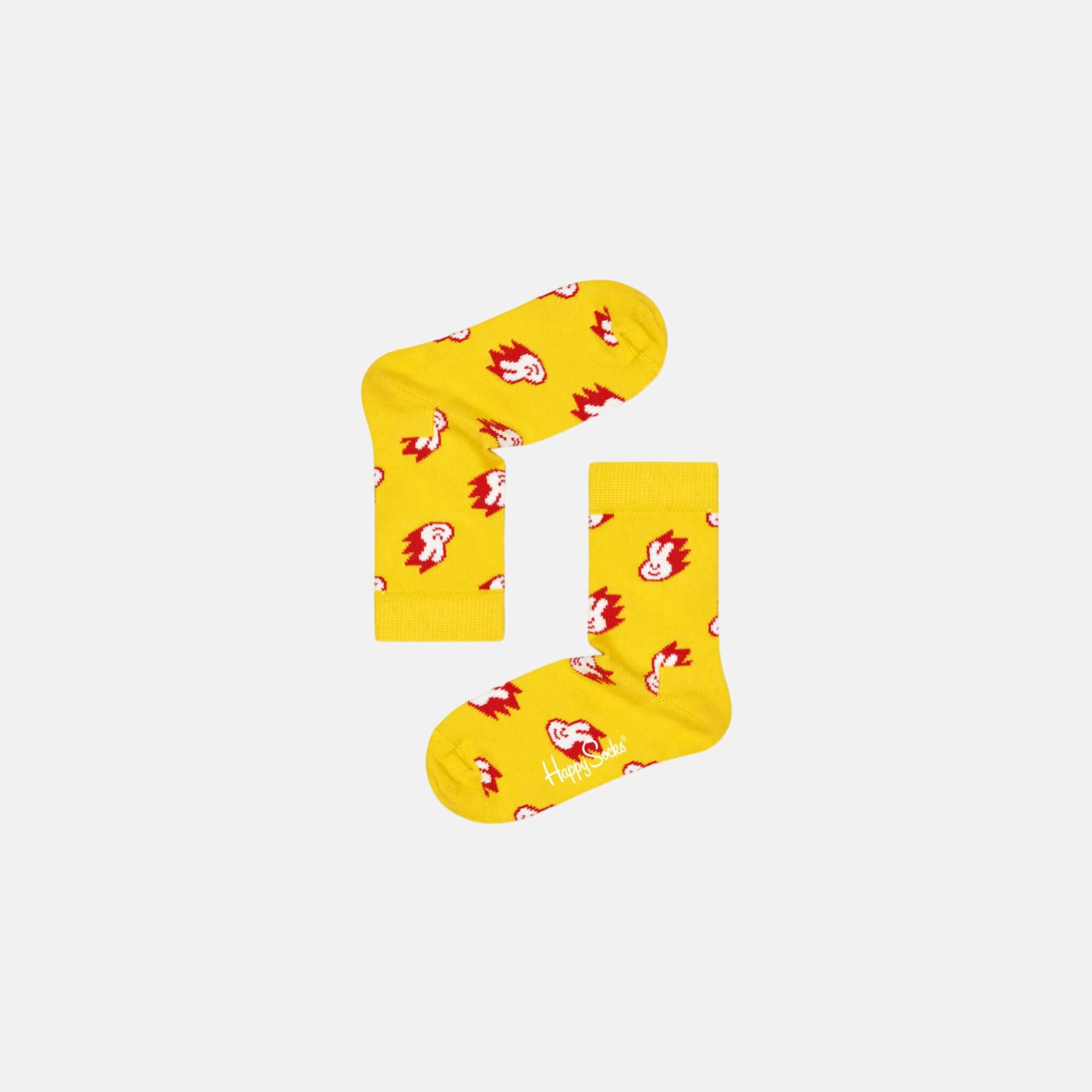Dětské žluté ponožky Happy Socks s králíčky, vzor Bunny