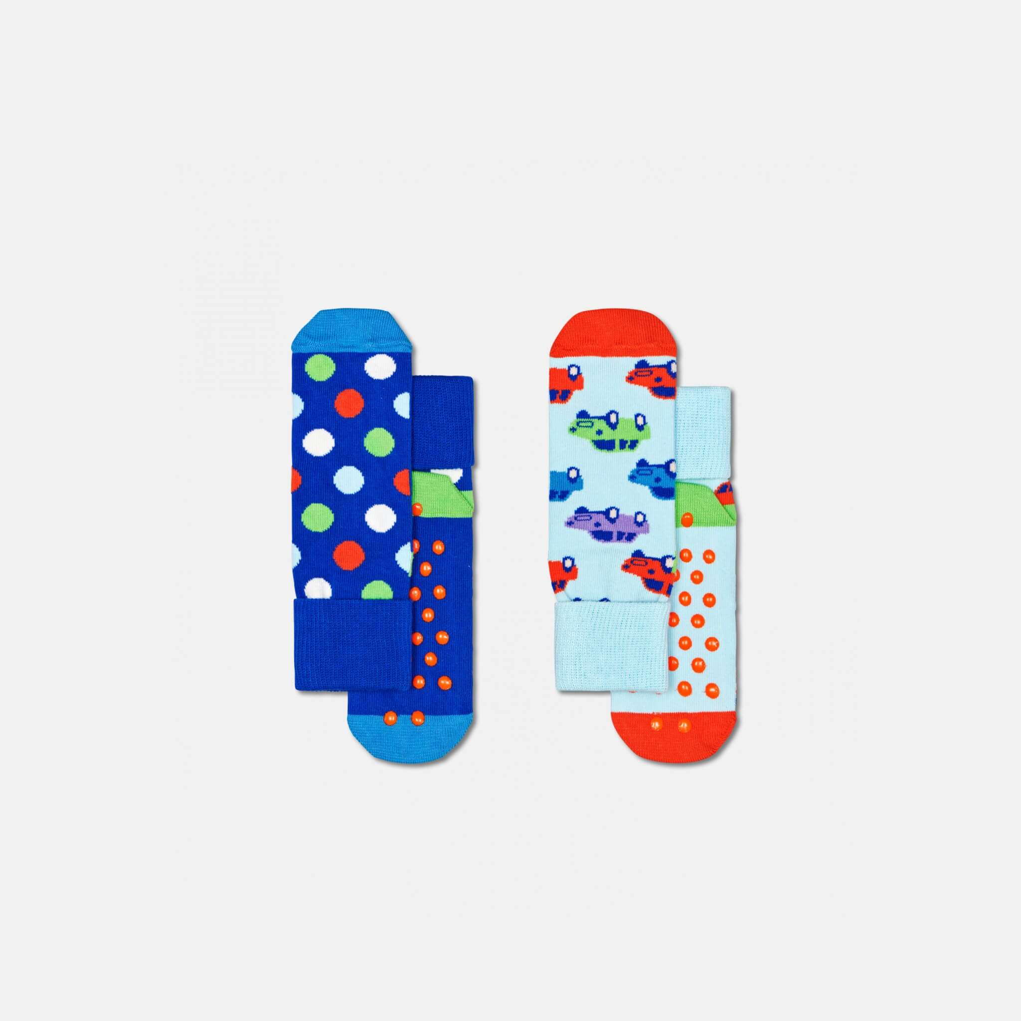 Dětské modré protiskluzové ponožky Happy Socks, vzor Car - 2 páry