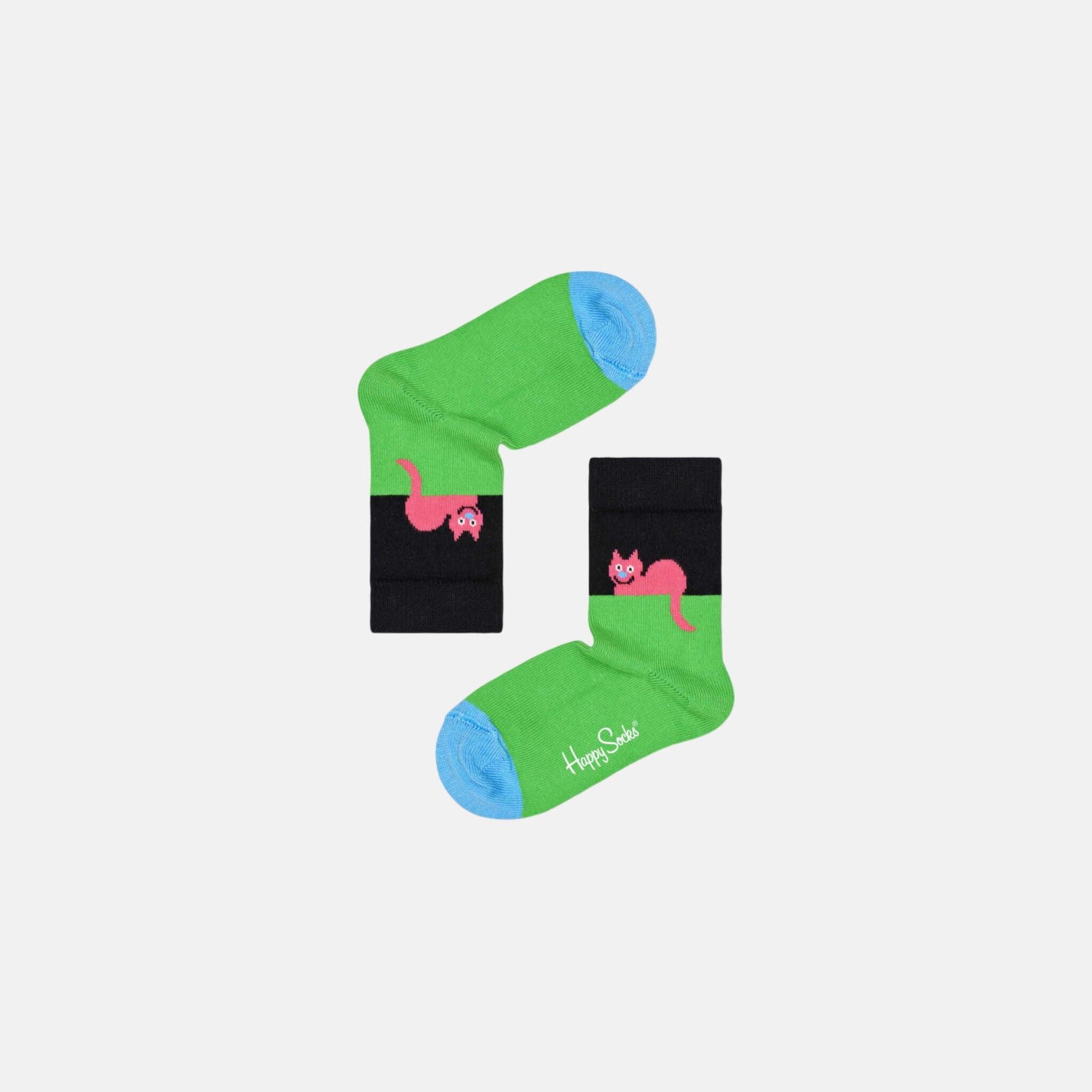 Dětské zeleno-černé ponožky Happy Socks s kočkou, vzor Cat