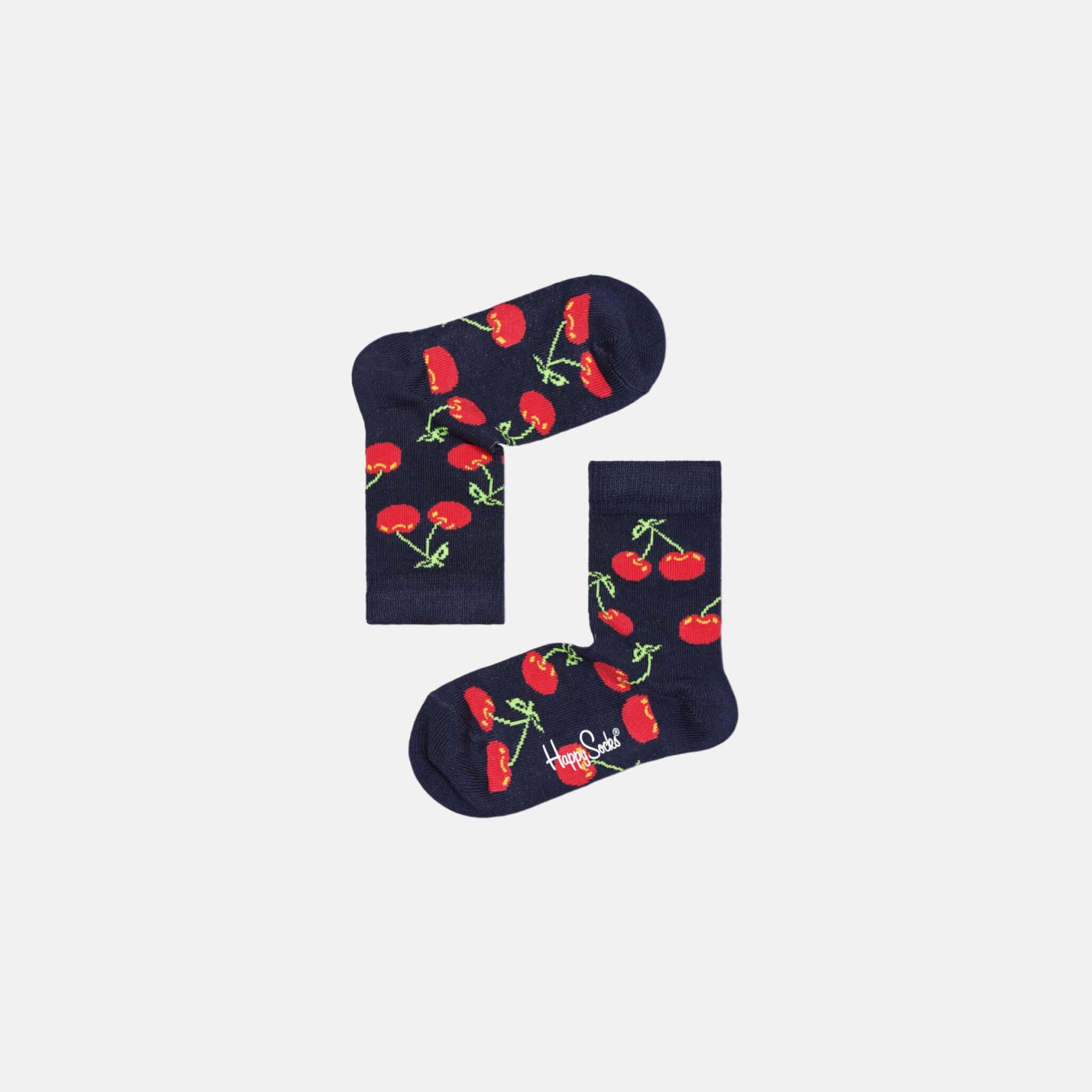 Dětské modré ponožky Happy Socks s třešničkami, vzor Cherry