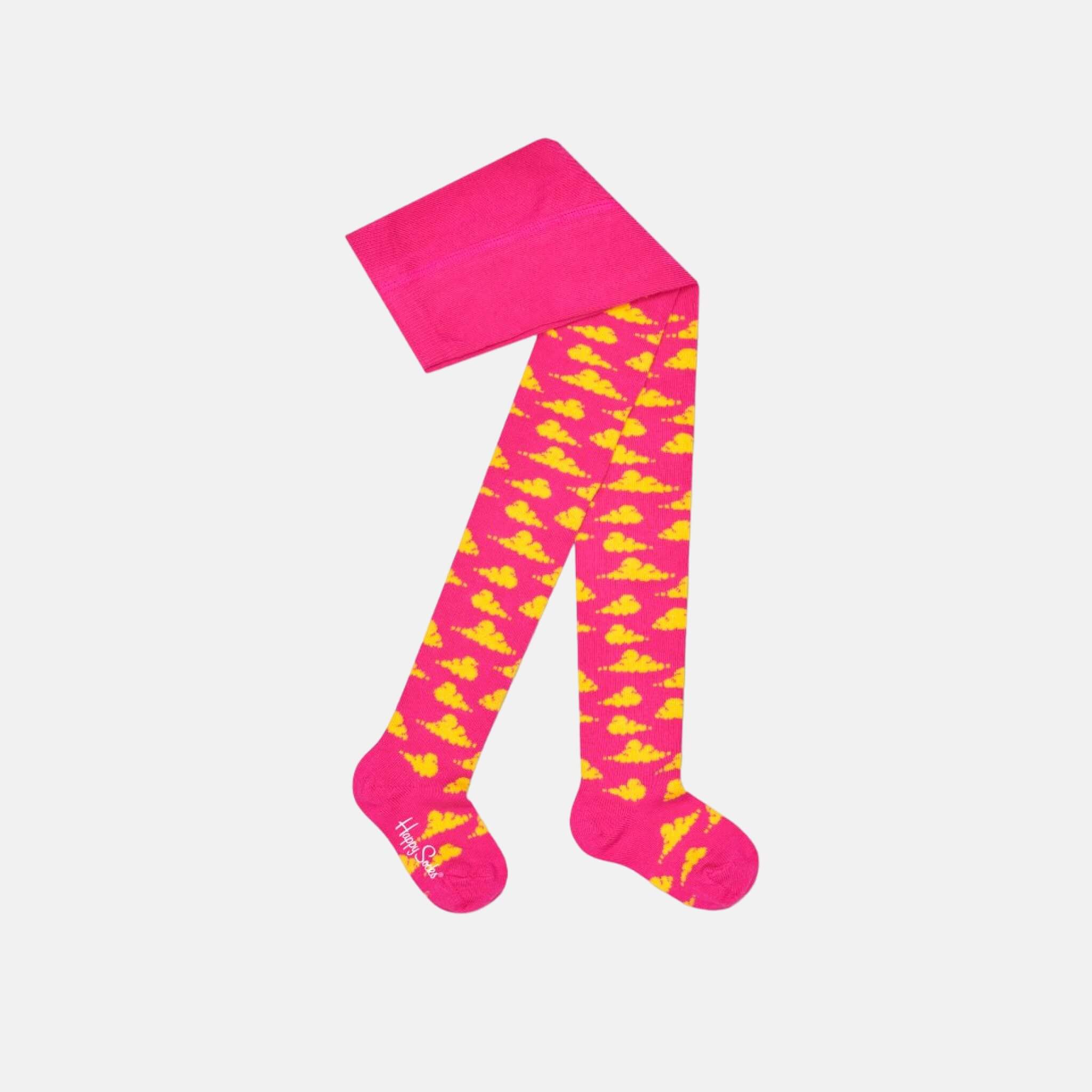 Dětské růžové punčochy Happy Socks se žlutými mráčky, vzor Clouds