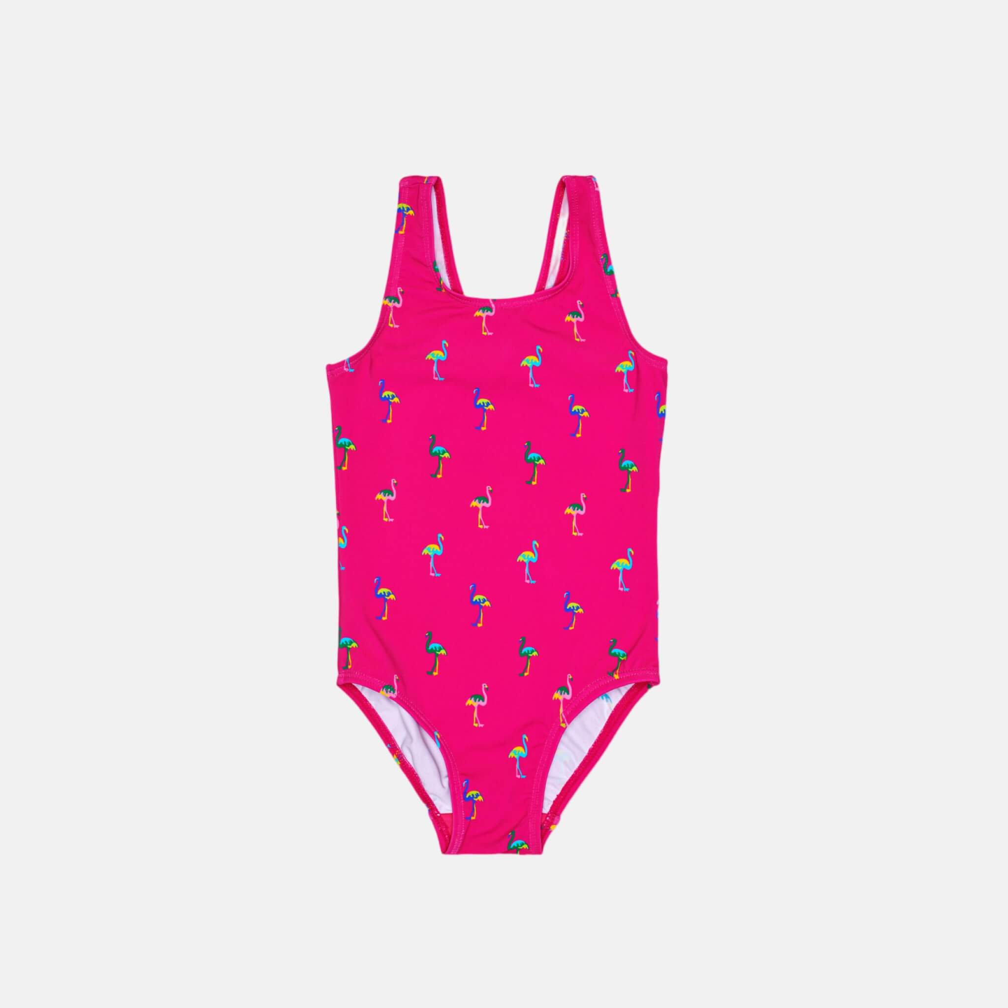 Dětské růžové plavky Happy Socks s plameňáky, vzor Flamingo