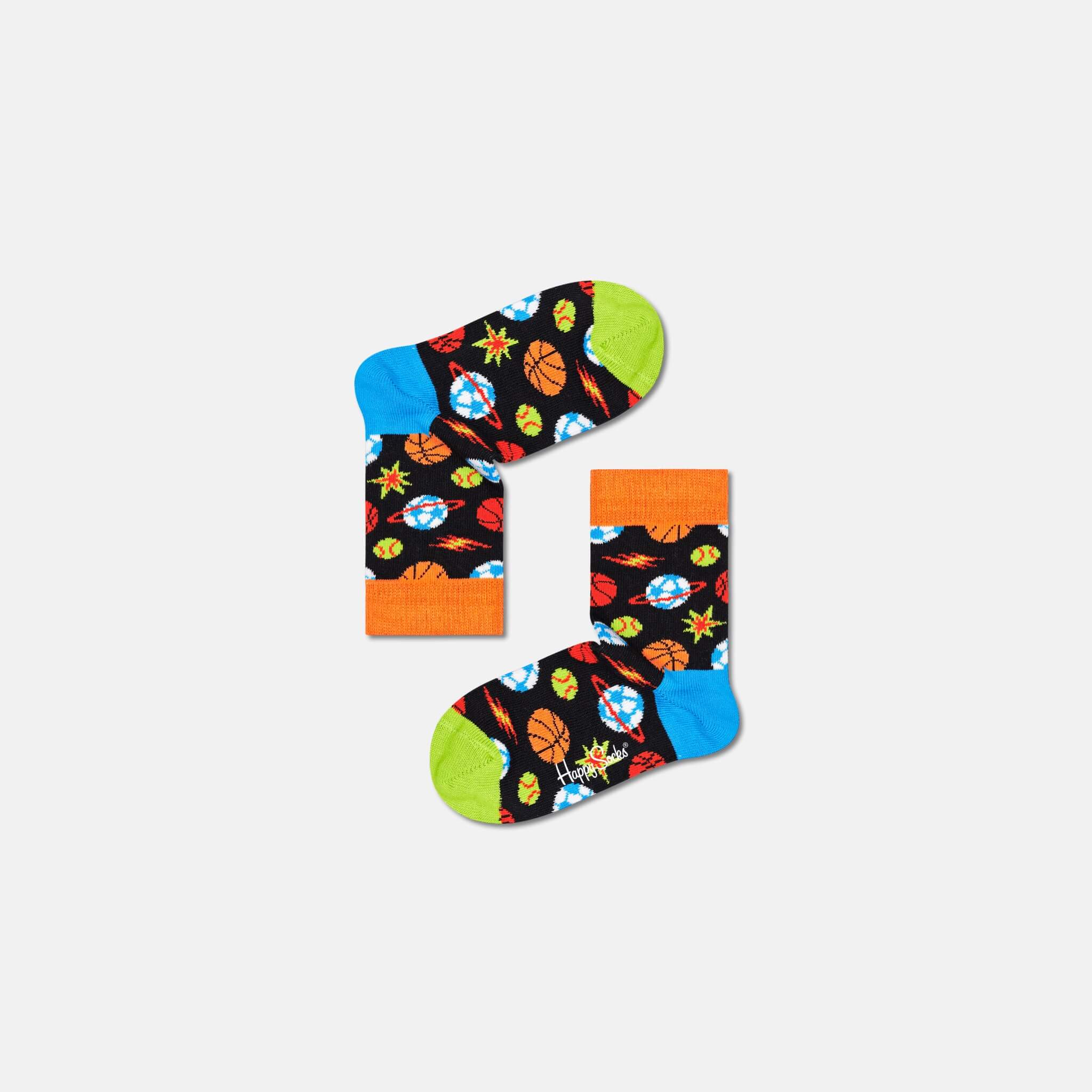 Dětské černé ponožky Happy Socks s míči, vzor Sporty Space
