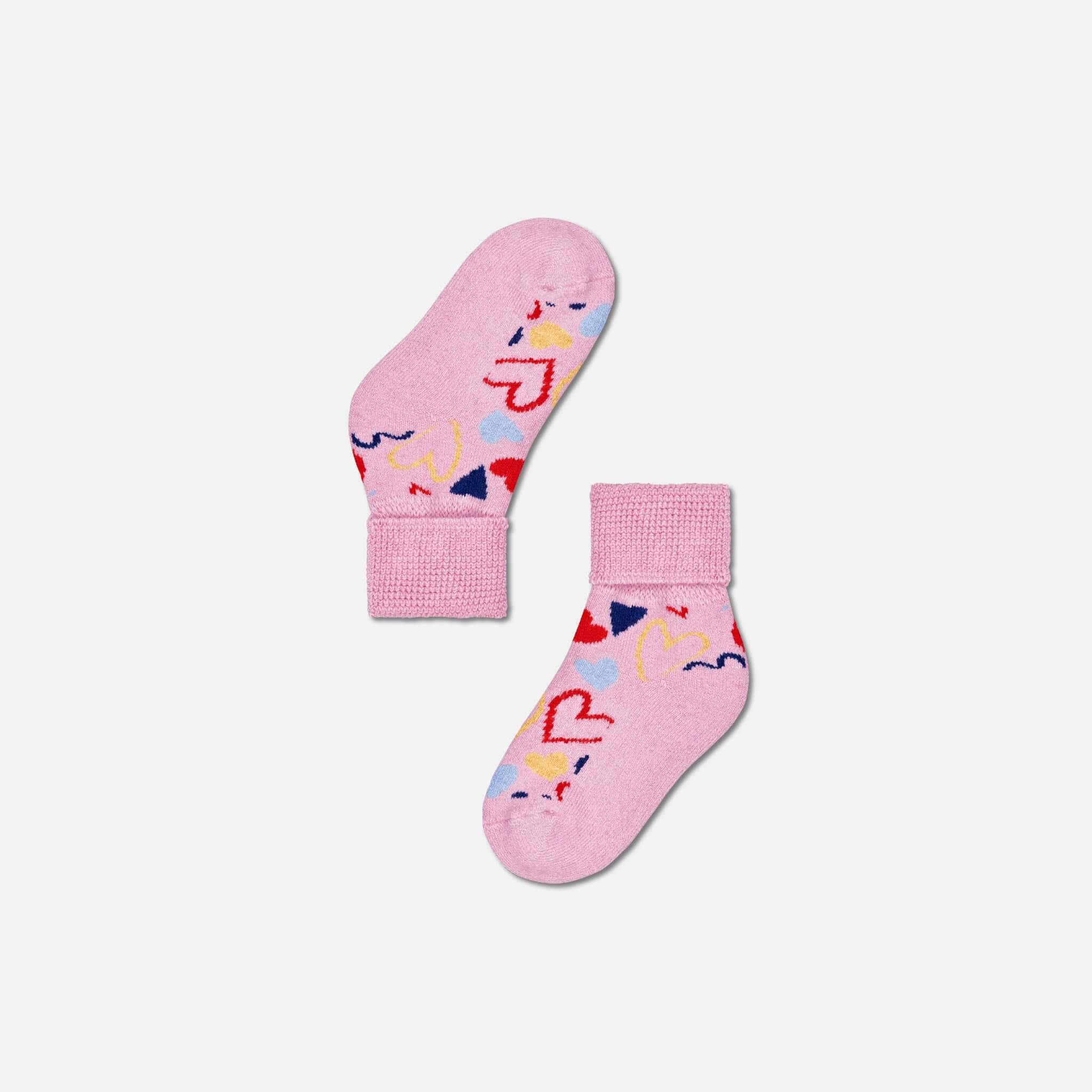 Dětské růžové ponožky Happy Socks se srdíčky, vzor I Heart U