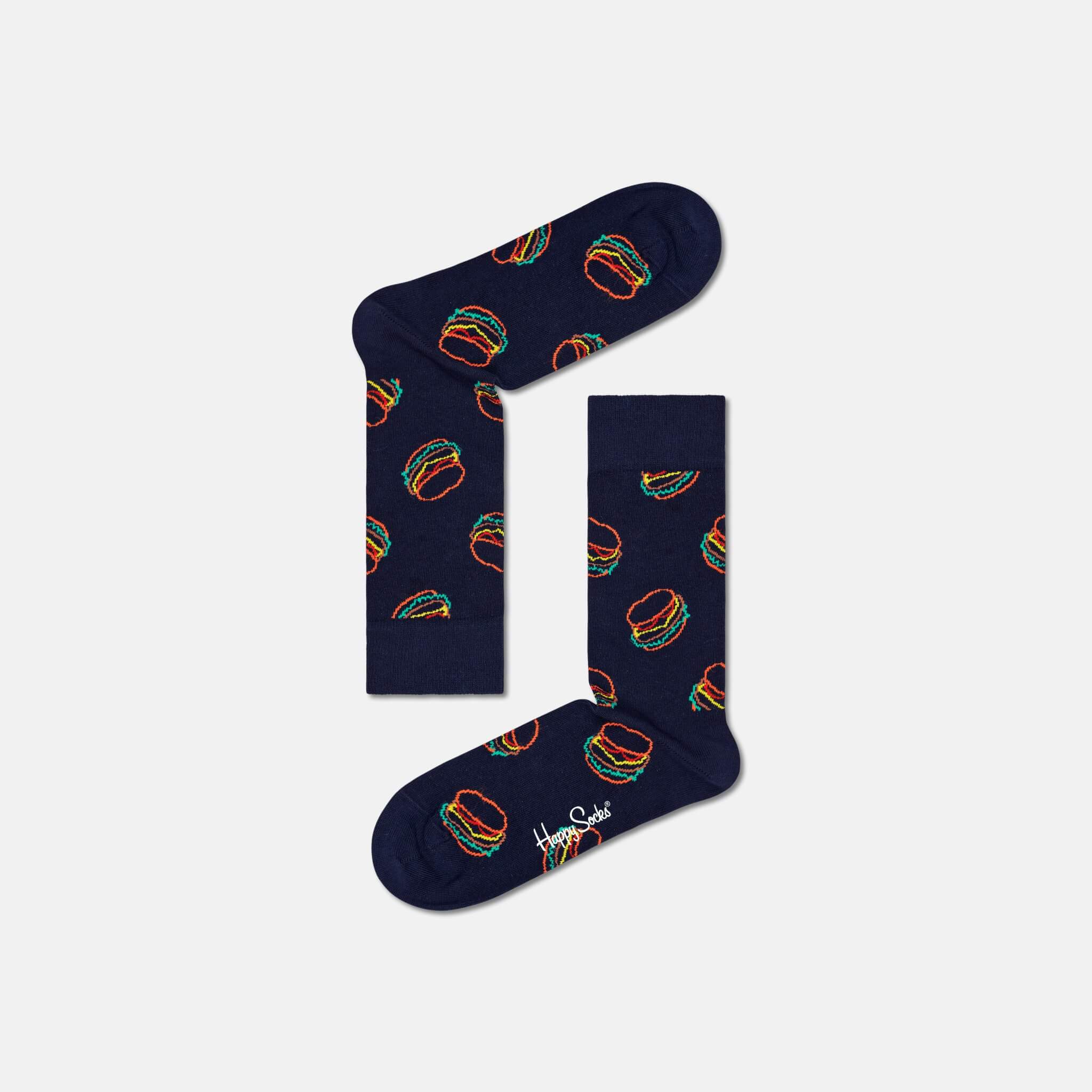 Modré ponožky Happy Socks s hamburgerem, vzor Lunch Time