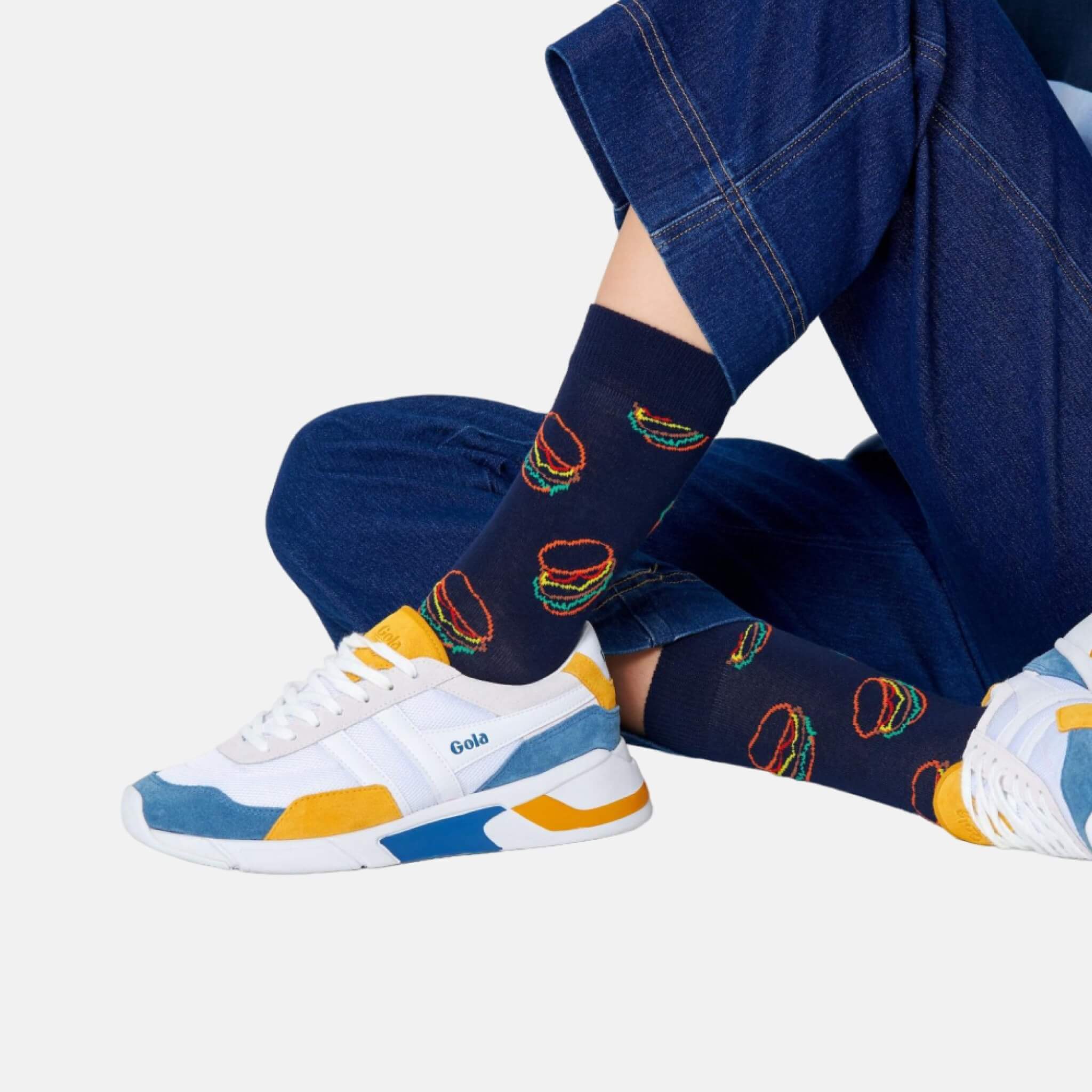 Modré ponožky Happy Socks s hamburgerem, vzor Lunch Time