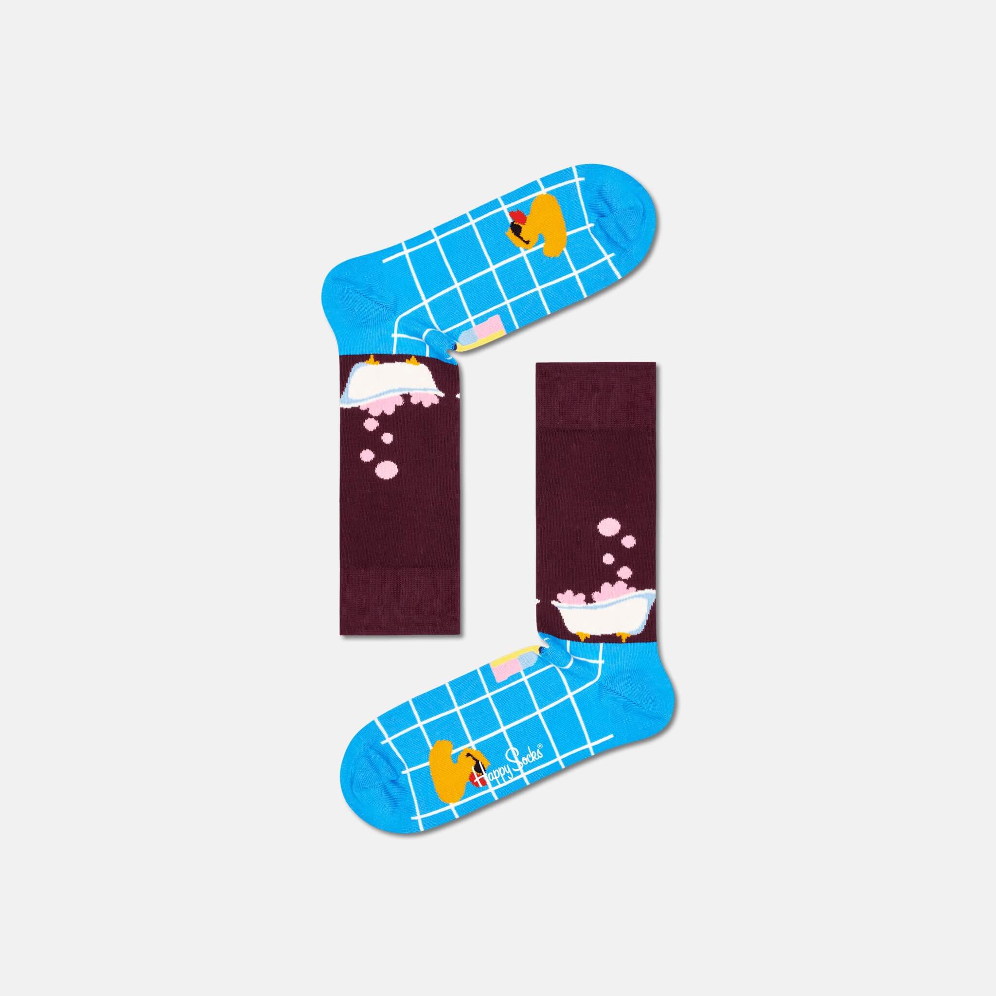 Modro-hnědé ponožky Happy Socks s kachničkou, vzor Me Time