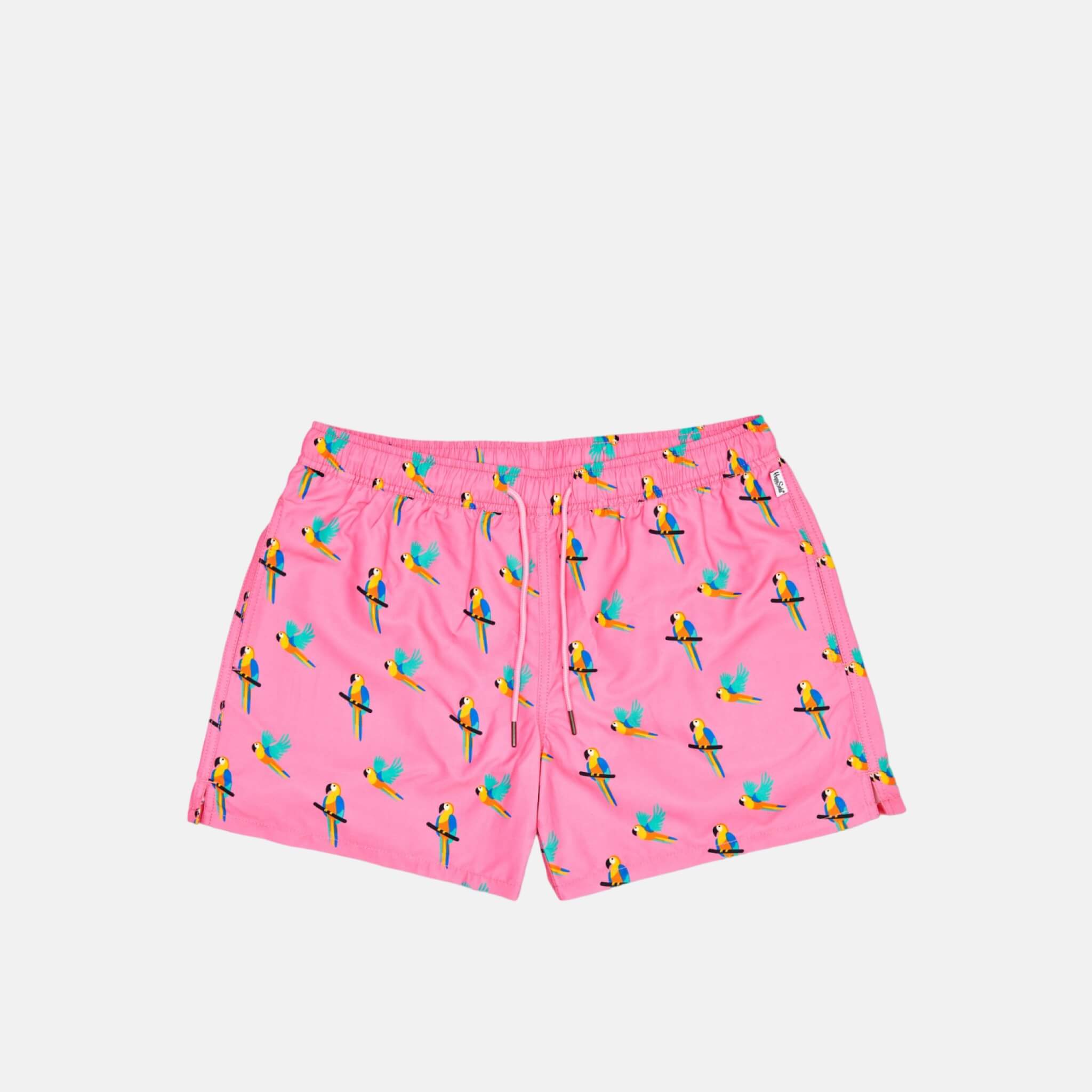 Růžové pánské plavky Happy Socks s papoušky, vzor Parrot