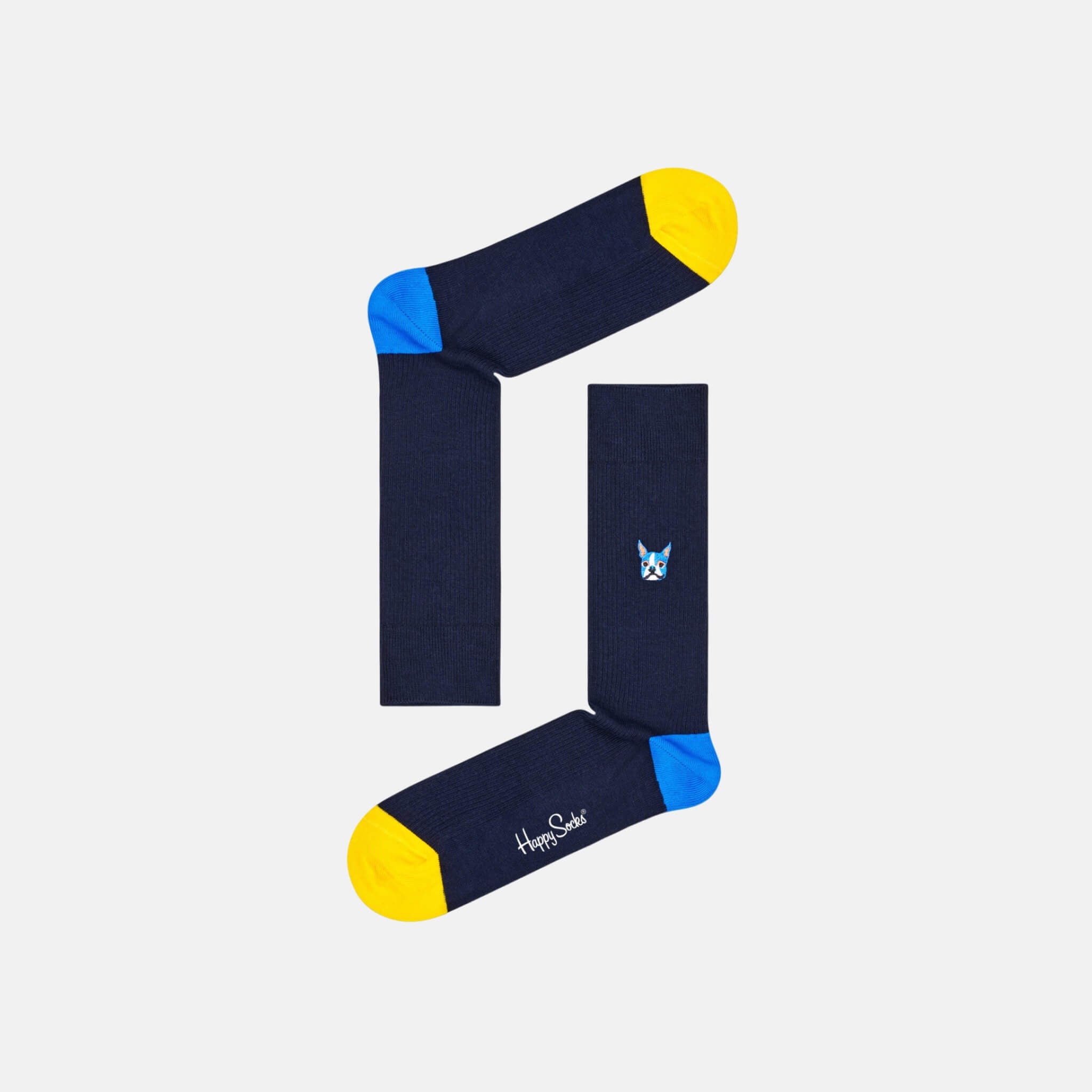 Tmavě modré vroubkované ponožky Happy Socks s vyšitým psem, vzor Embroidery Dog