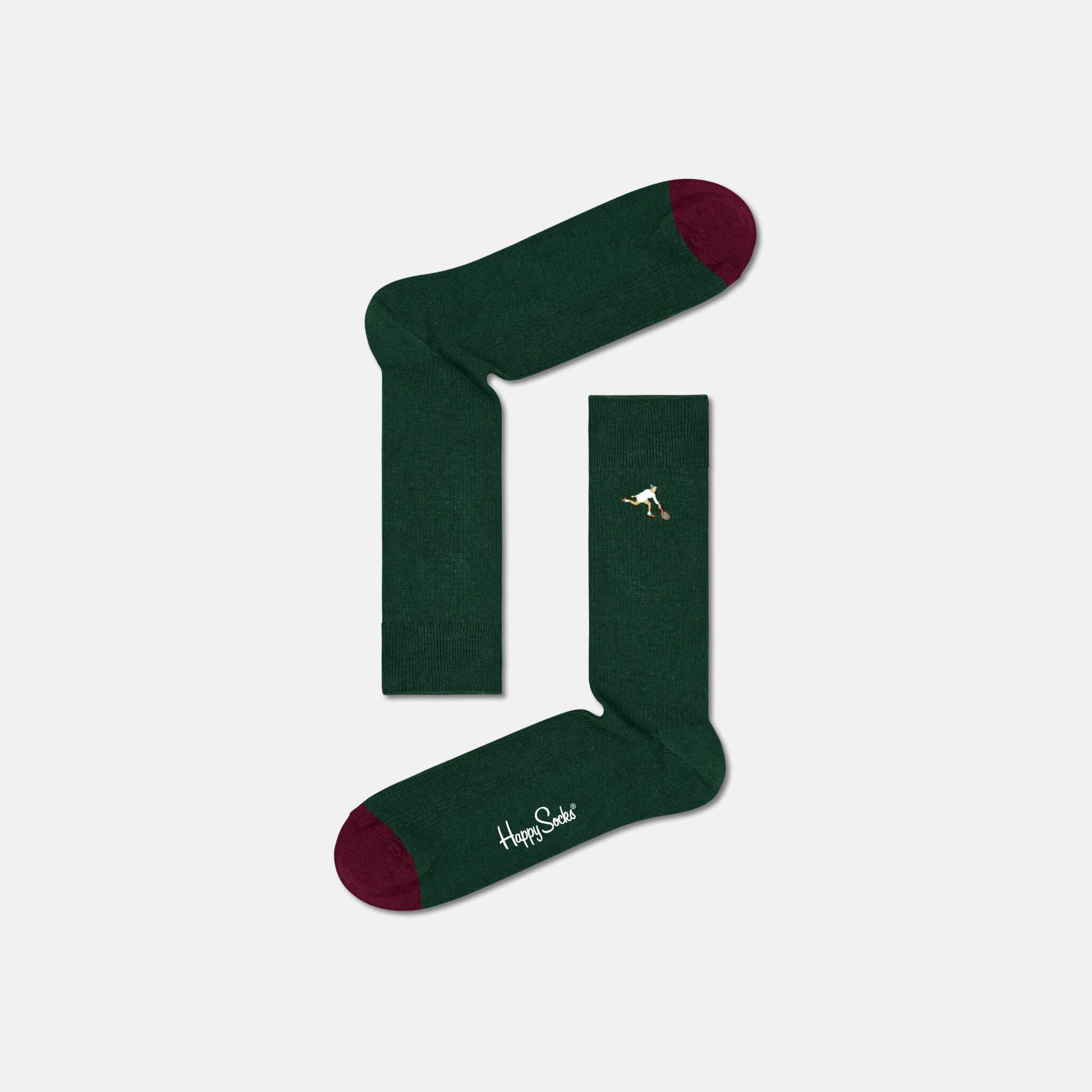 Zelené vroubkované ponožky Happy Socks s vyšitým tenistou, vzor Game Set