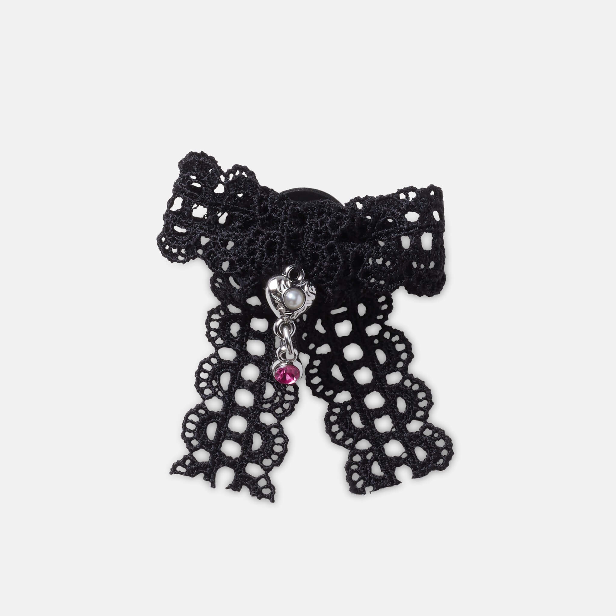 Odznáček Jibbitz – Black Lace Bow Silver Heart
