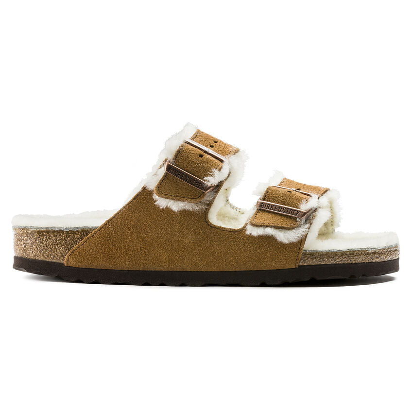 Hnědé pantofle Birkenstock Arizona Shearling Suede Leather