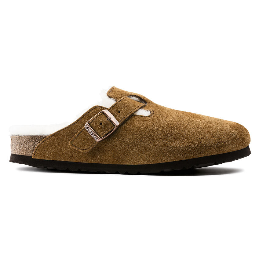 Hnědé pantofle Birkenstock Boston Shearling Suede Leather