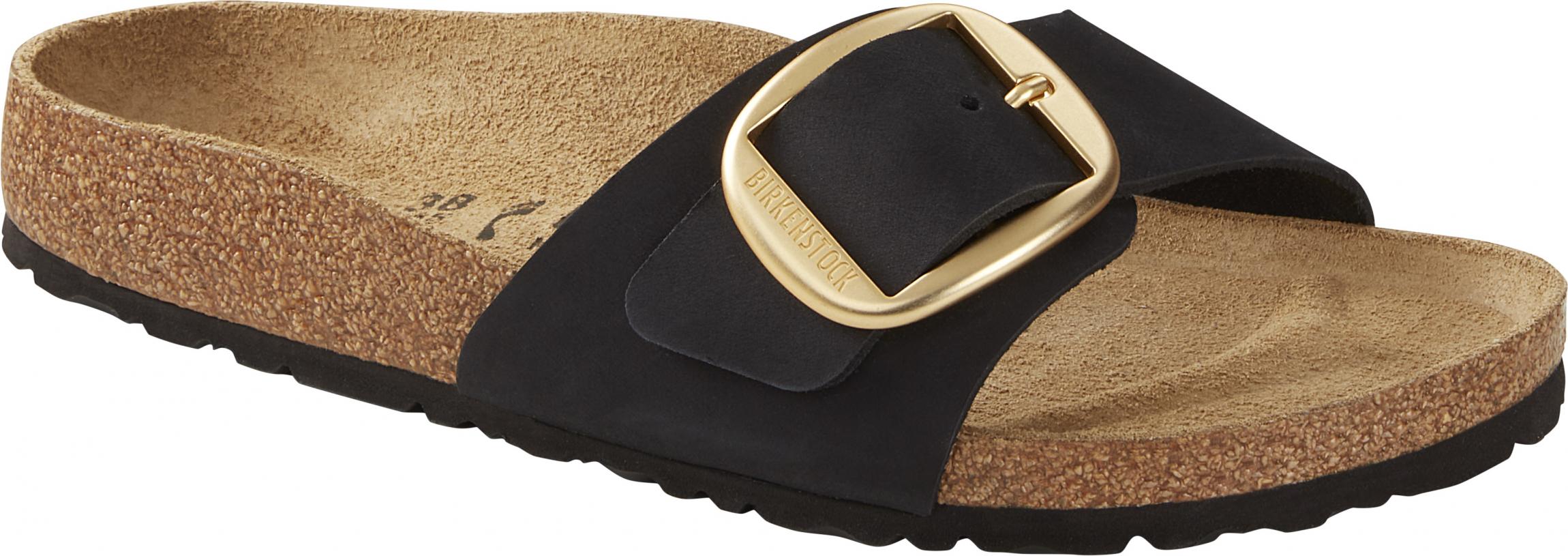 Černé pantofle Birkenstock Madrid Big Buckle Nubuck Leather