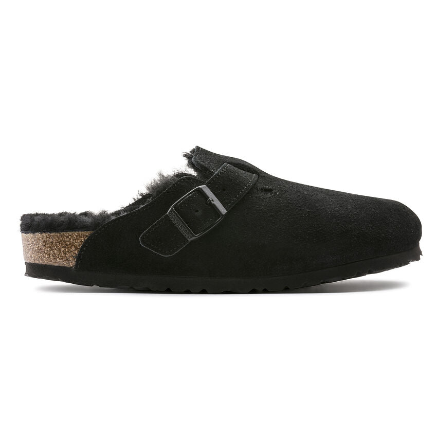 Černé pantofle Birkenstock Boston Shearling Suede Leather