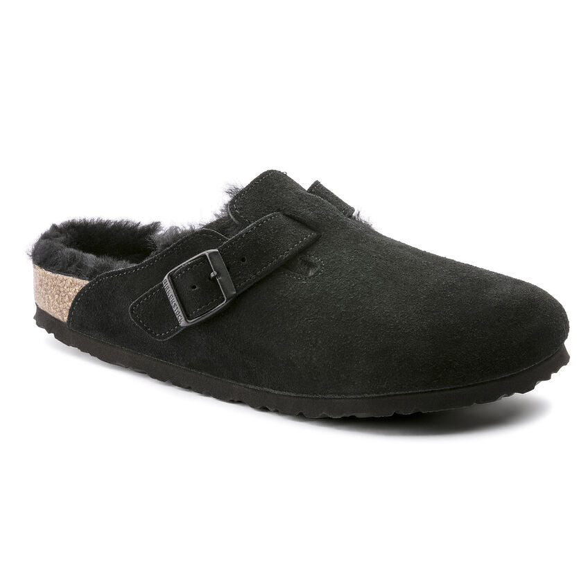 Černé pantofle Birkenstock Boston Shearling Suede Leather