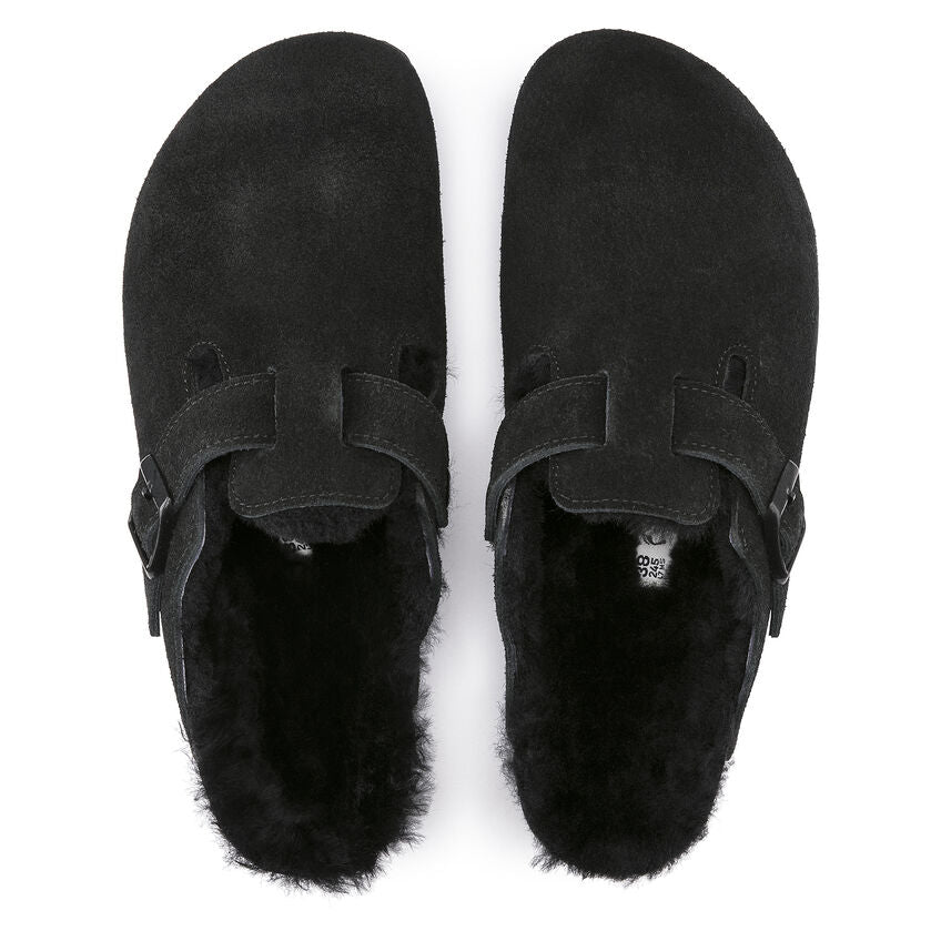 Černé pantofle Birkenstock Boston Shearling Suede Leather