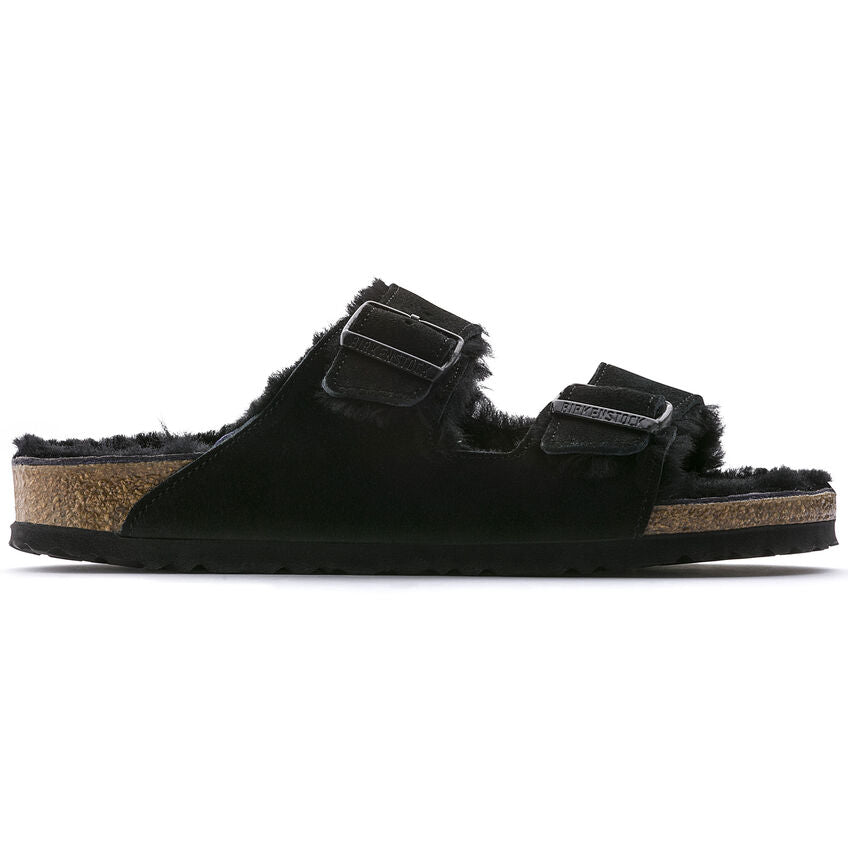 Černé pantofle Birkenstock Arizona Shearling Suede Leather