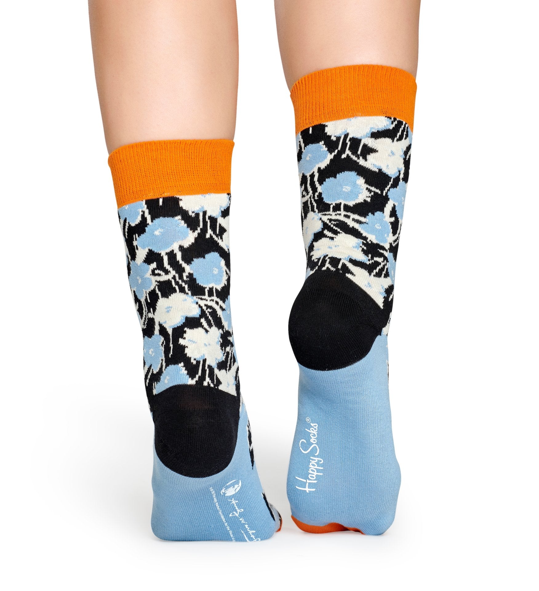 Světle modré ponožky s květinami z kolekce Happy Socks x Andy Warhol, vzor Flower