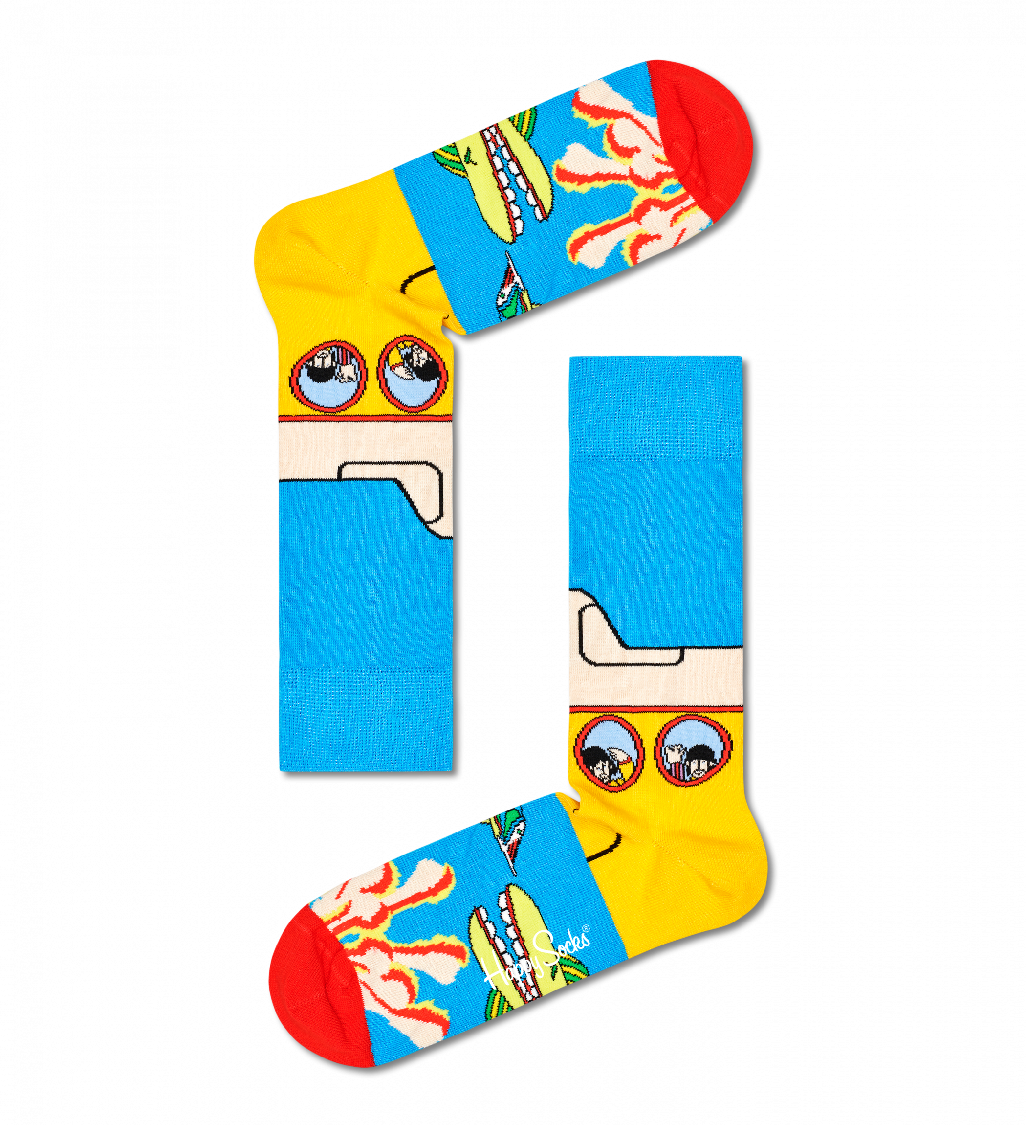 Modro-žluté ponožky Happy Socks x Beatles, vzor Yellow Submarine