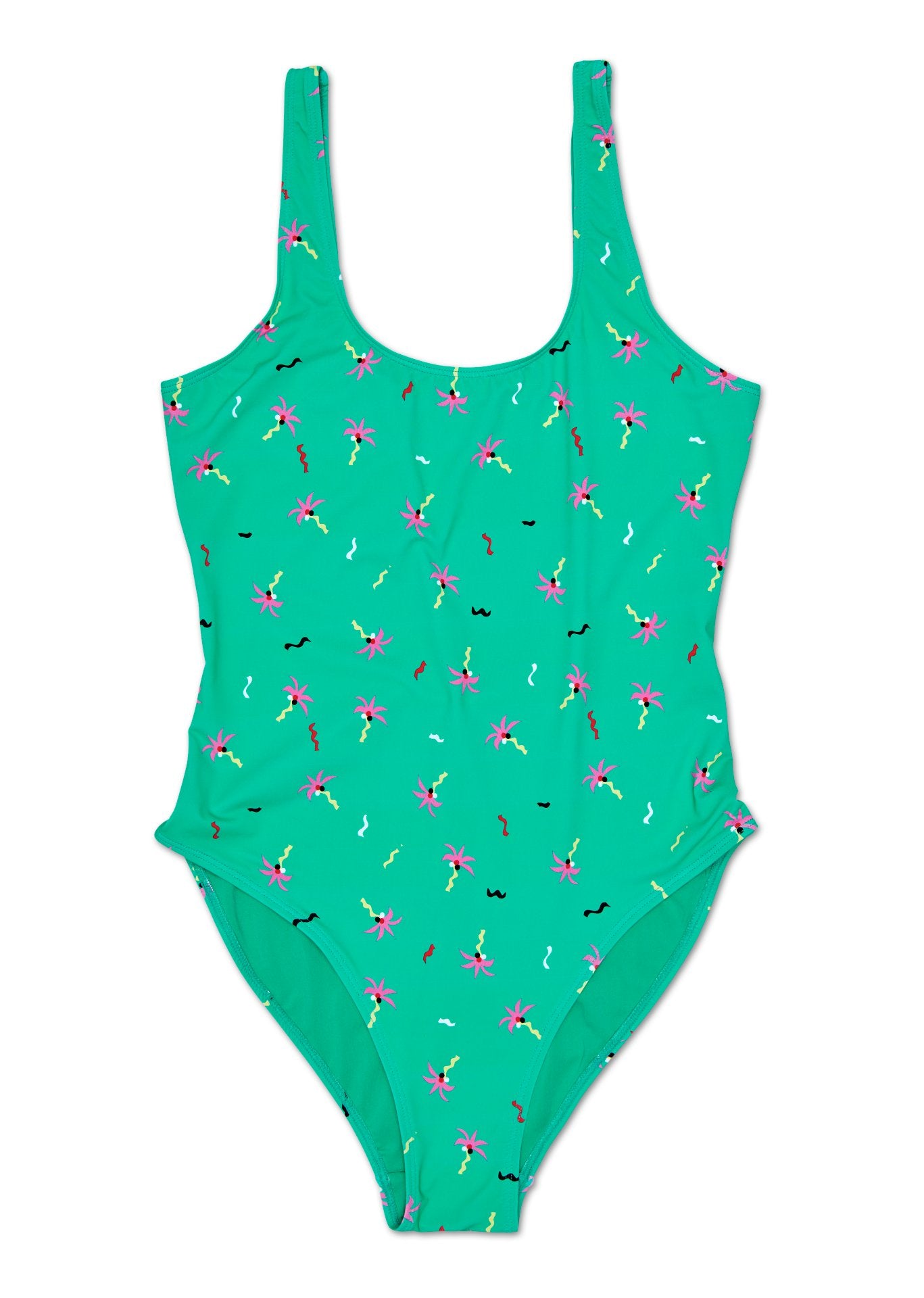 Dámské zelené plavky Happy Socks s palmami a konfetami, vzor Confetti Palm
